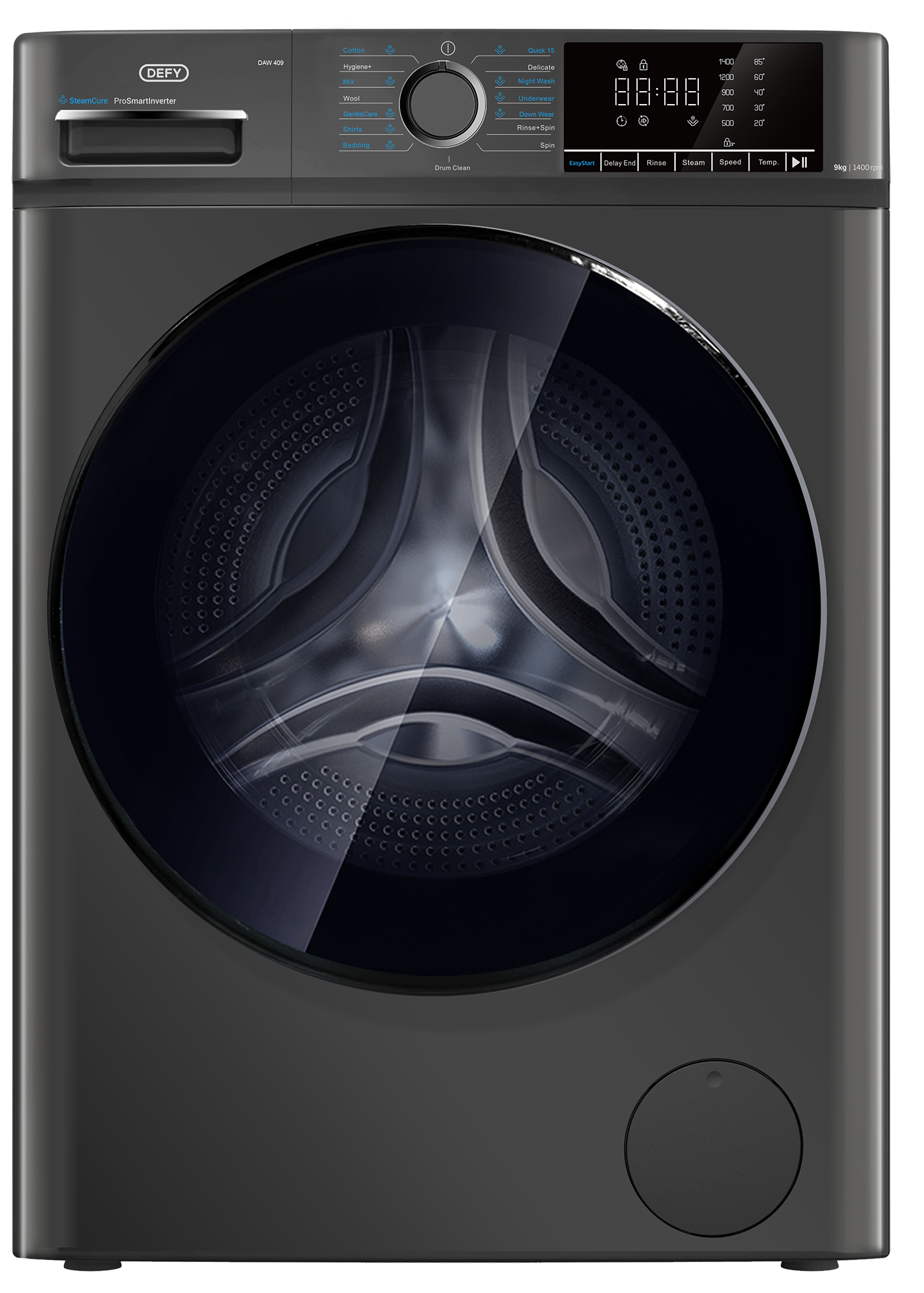 Defy 9kg SteamCure Front Loader Washing Machine Manhattan Grey DAW409