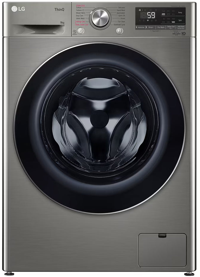 LG 9kg Front Loader Washer With AI DD +Steam in Stainless Finish F2V5FYPYP