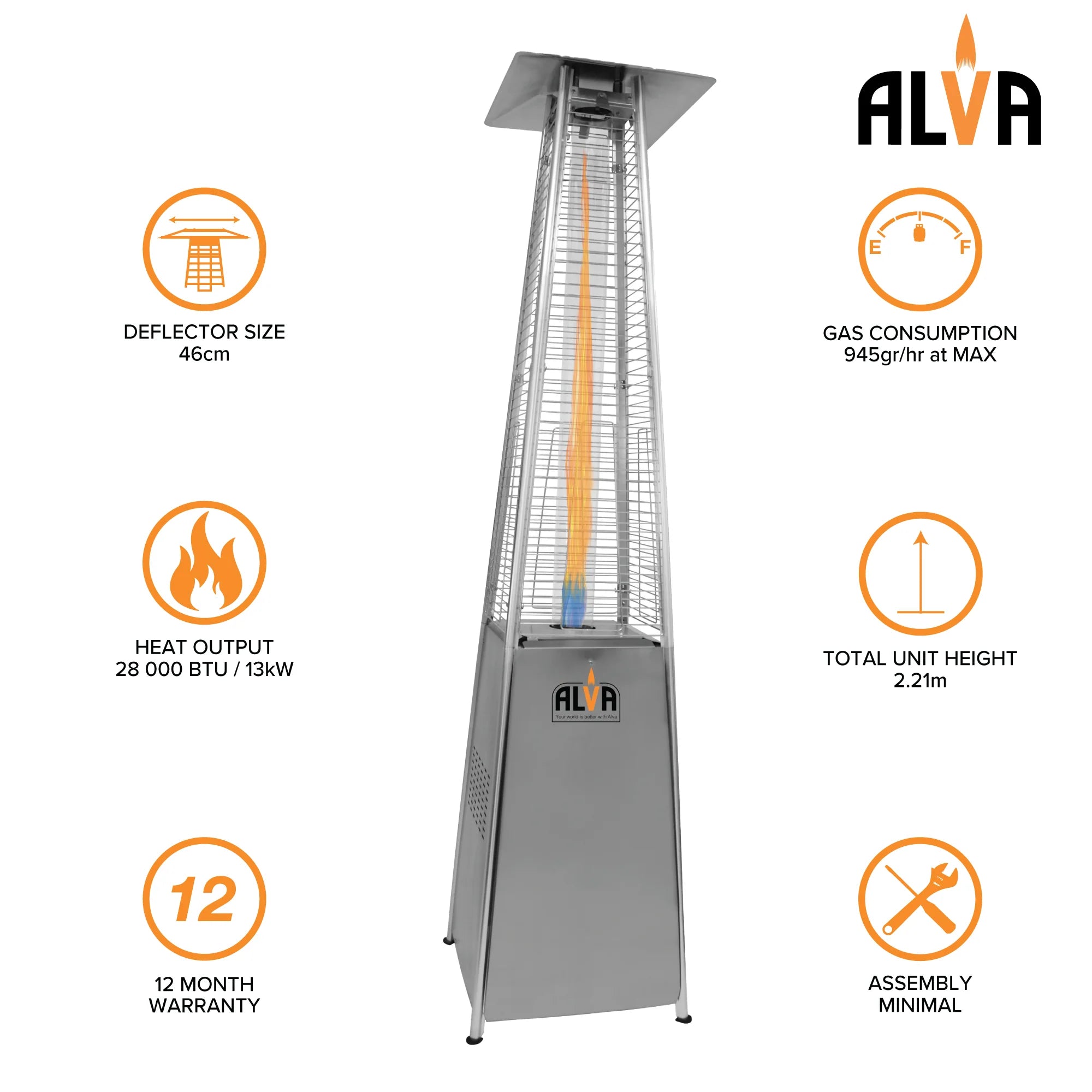 Alva Patio Heater Quartz Glass Tube Stainless Steel GHP20