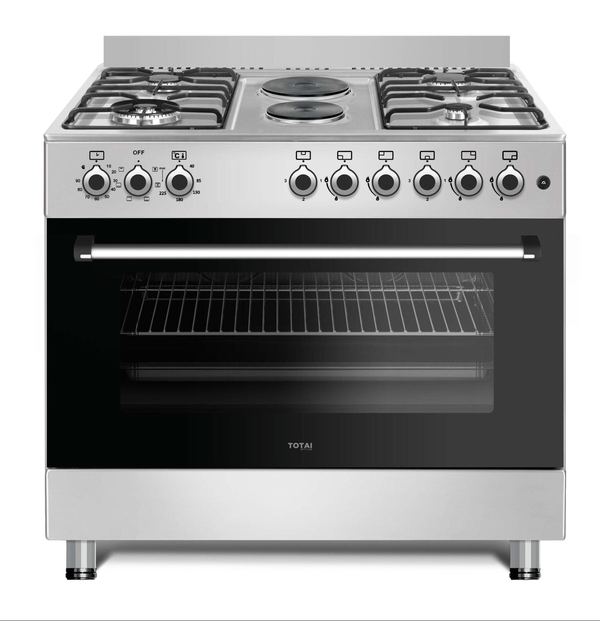 Totai 4 Burner + 2 Electric Plates With Electric Oven 90cm Silver 03/T900GE