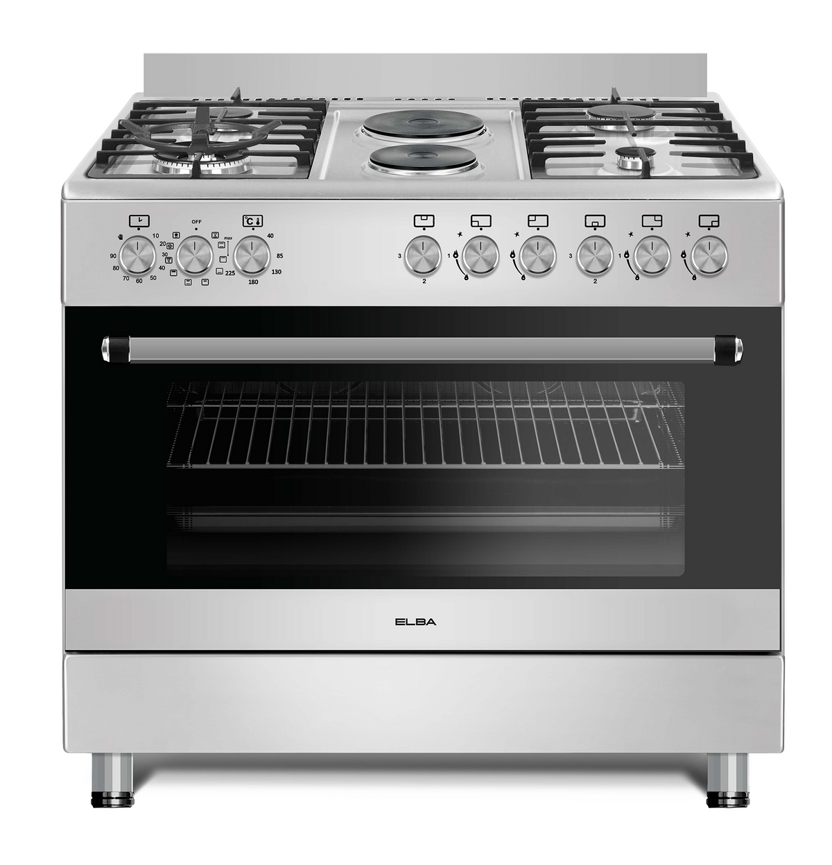 Elba Essential 4 Burner Gas - 2 Electric Plate Stove 90cm Silver 04/96CL727-1