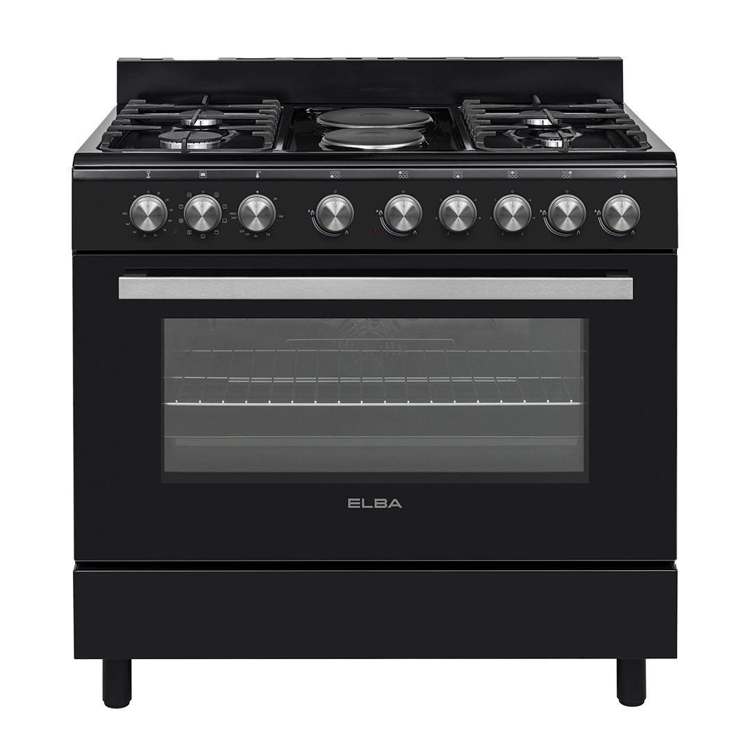 Elba 90CM Gas/Electric 4 Burner 2 Electrical Freestanding Stove Black 04/96CL727B-1