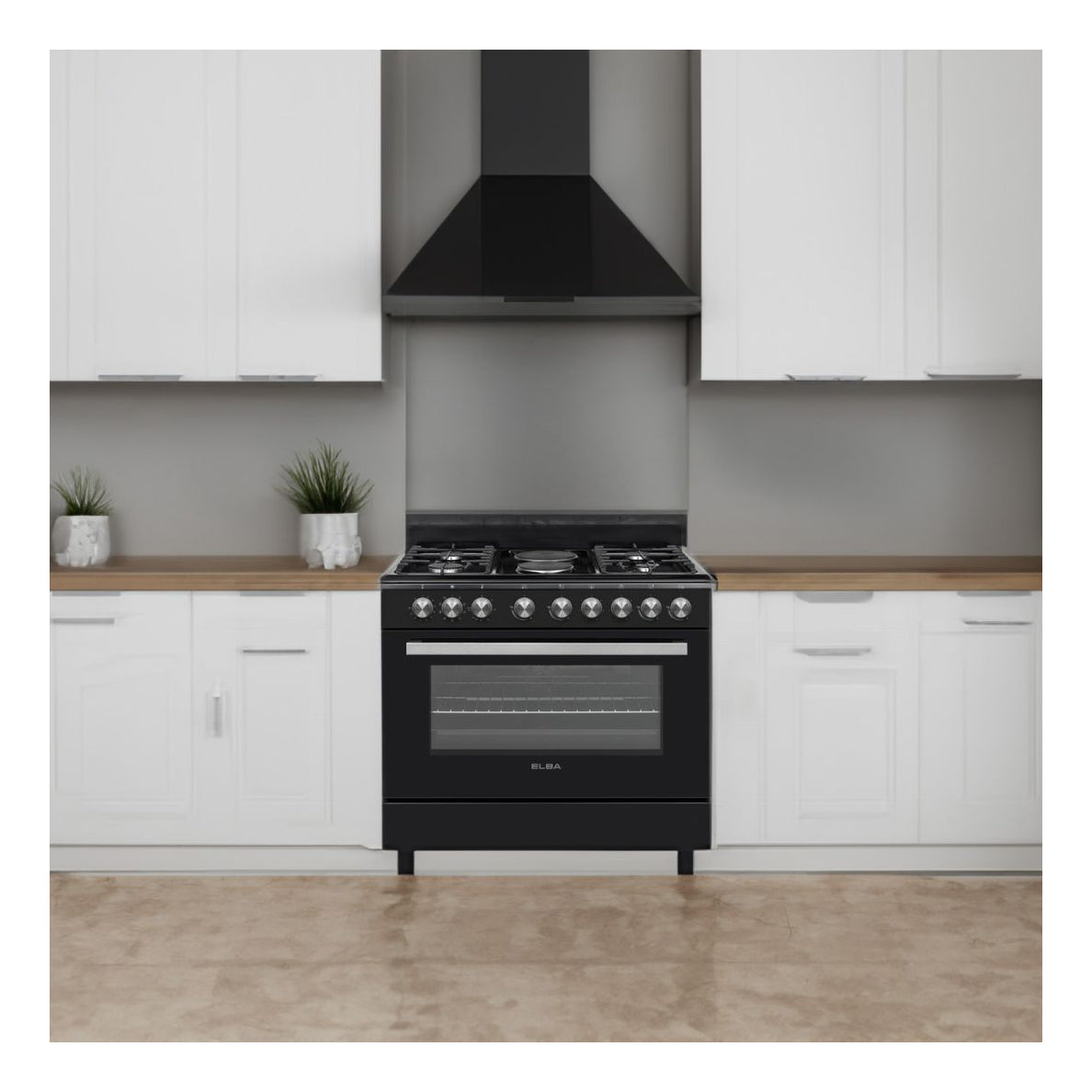 Elba 90CM Gas/Electric 4 Burner 2 Electrical Freestanding Stove Black 04/96CL727B-5