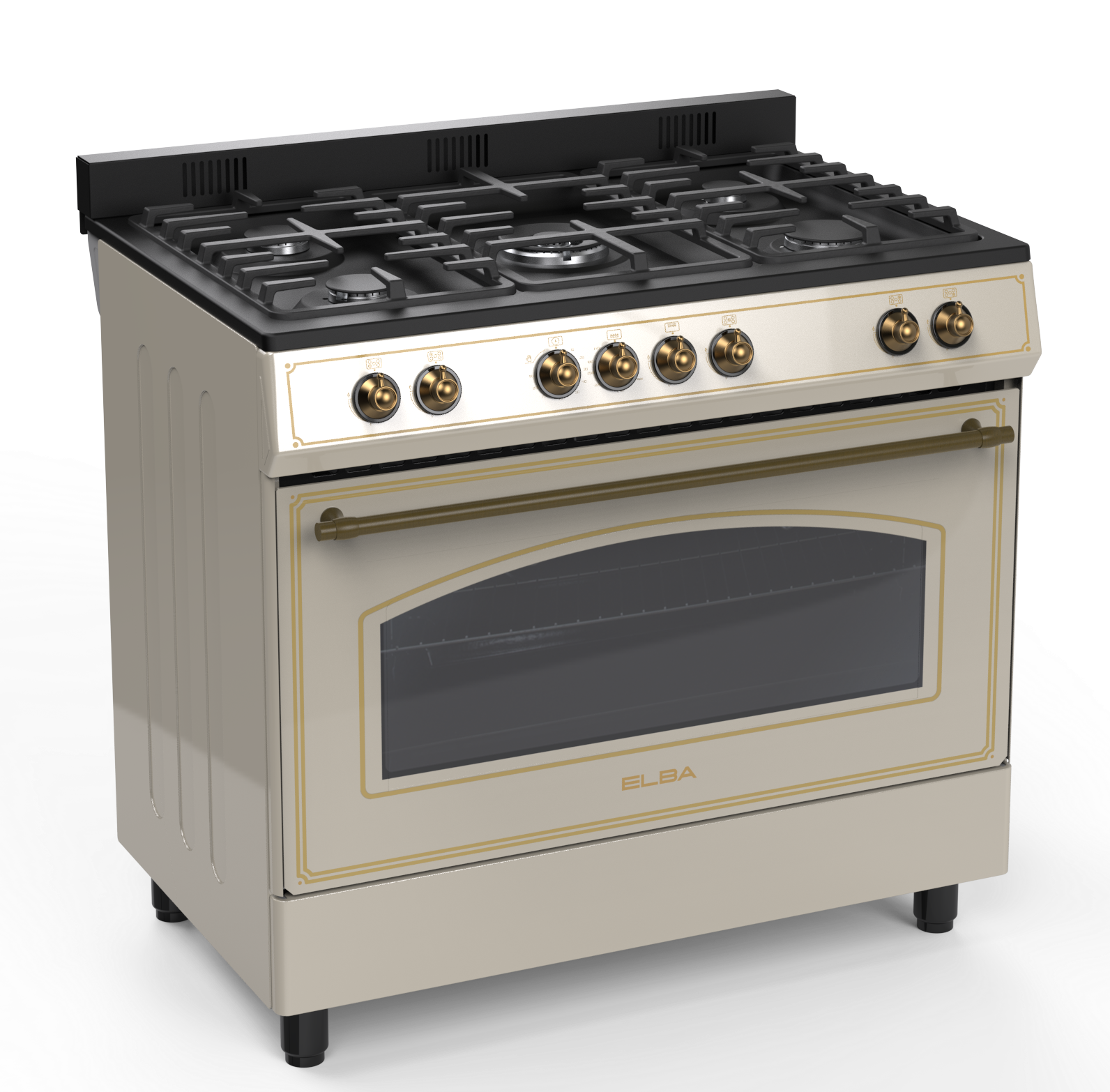 Elba 5 Burner Gas Stove with Electric Multifunction Oven 90cm Cream 04/9S4EX937KC-2