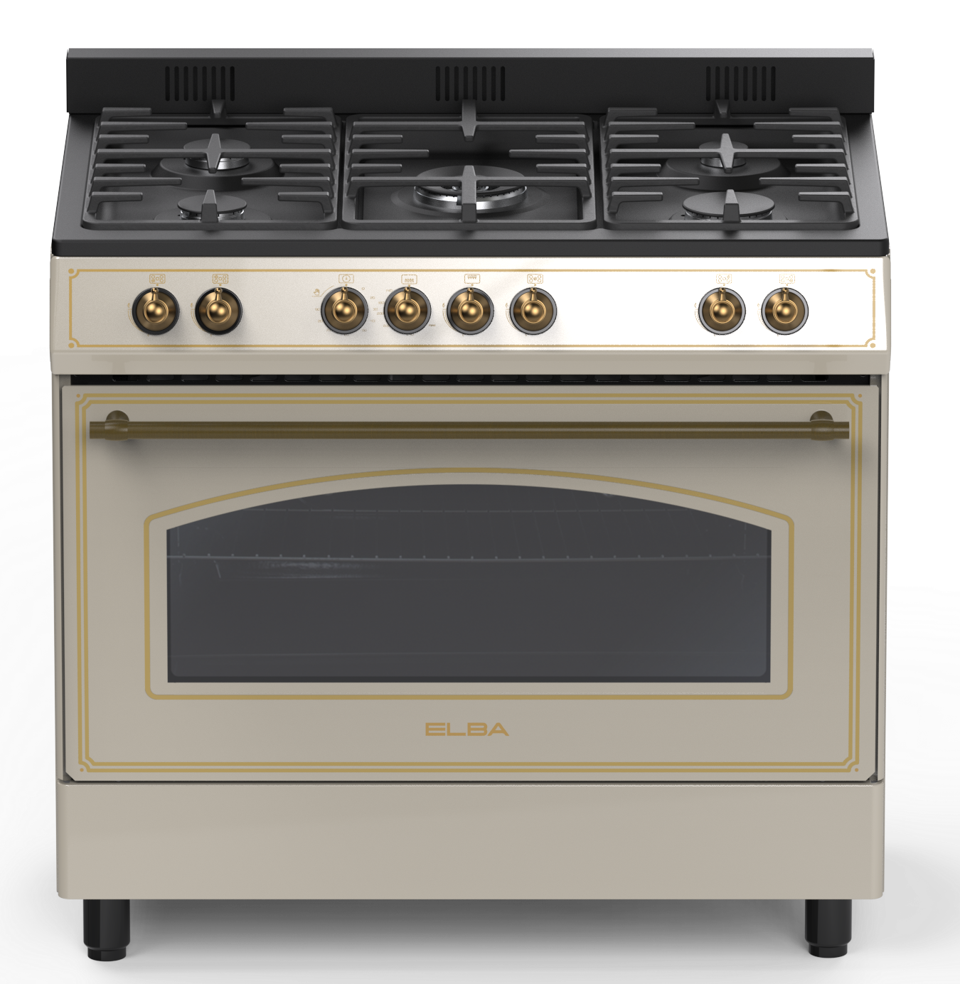Elba 5 Burner Gas Stove with Electric Multifunction Oven 90cm Cream 04/9S4EX937KC-1