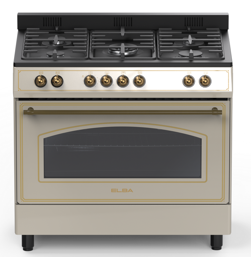 Elba 5 Burner Gas Stove with Electric Multifunction Oven 90cm Cream 04/9S4EX937KC-1