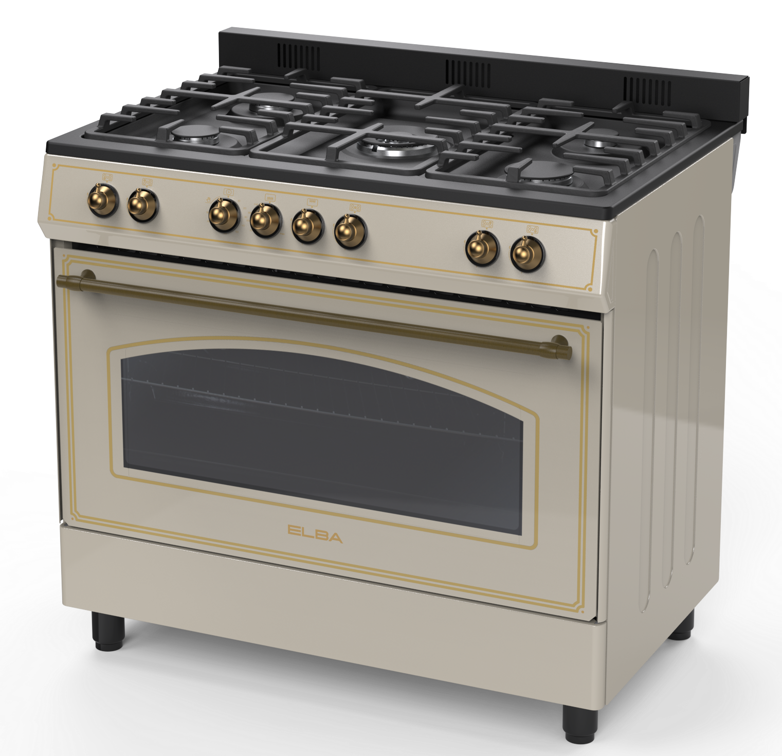 Elba 5 Burner Gas Stove with Electric Multifunction Oven 90cm Cream 04/9S4EX937KC-3