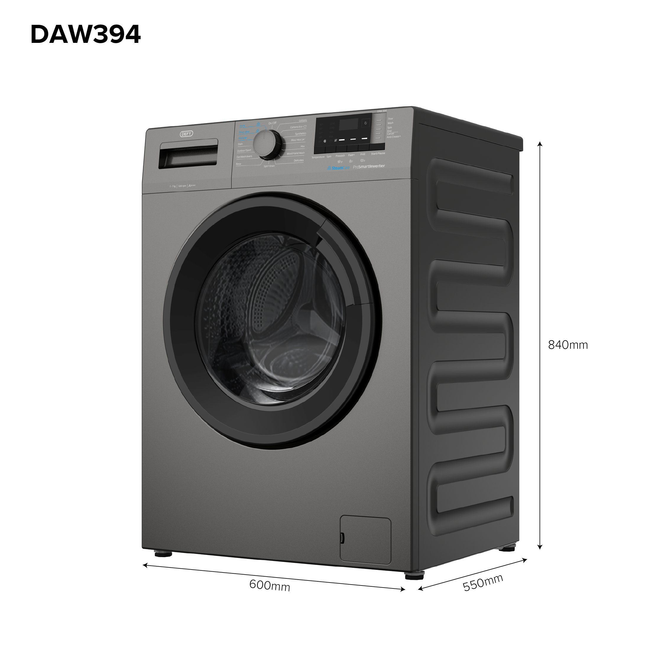 Defy 7kg Front Loader SteamCure Technology Manhattan Grey DAW394