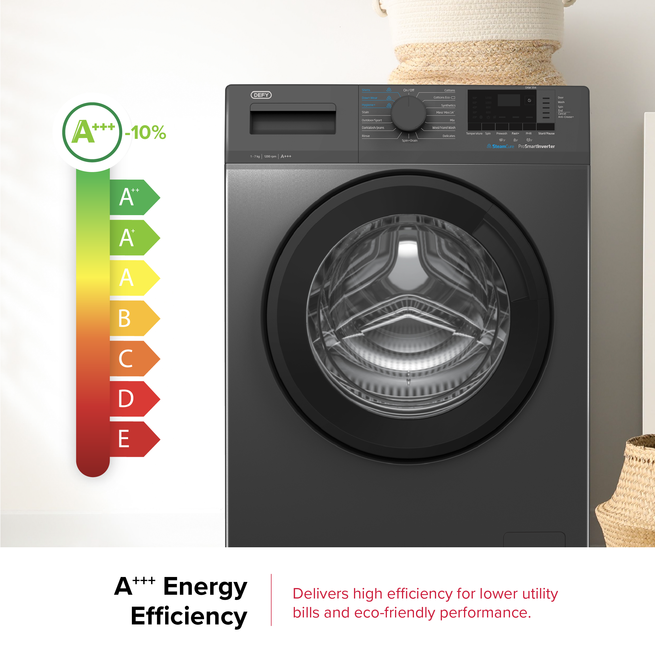 Defy 7kg Front Loader SteamCure Technology Manhattan Grey DAW394