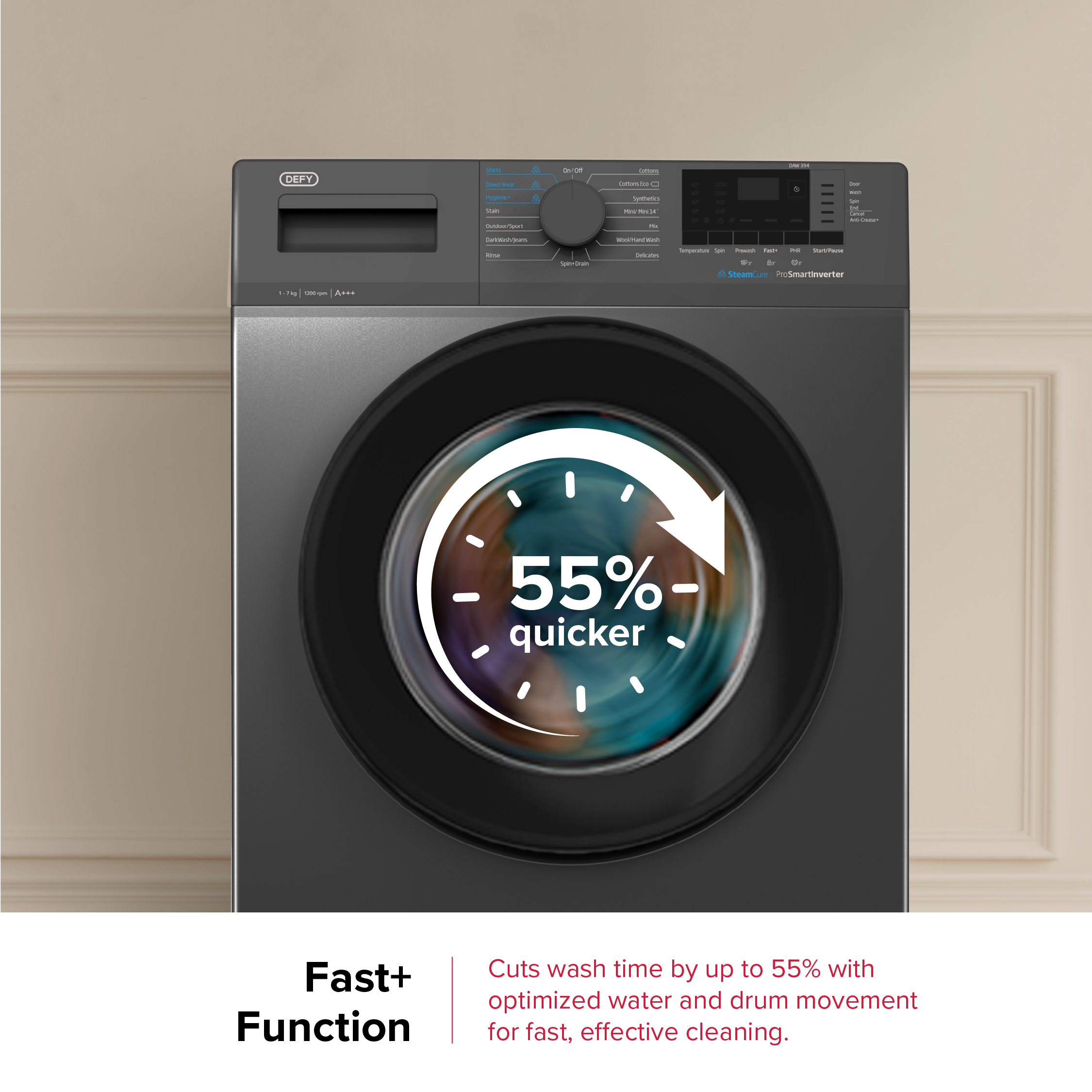 Defy 7kg Front Loader SteamCure Technology Manhattan Grey DAW394