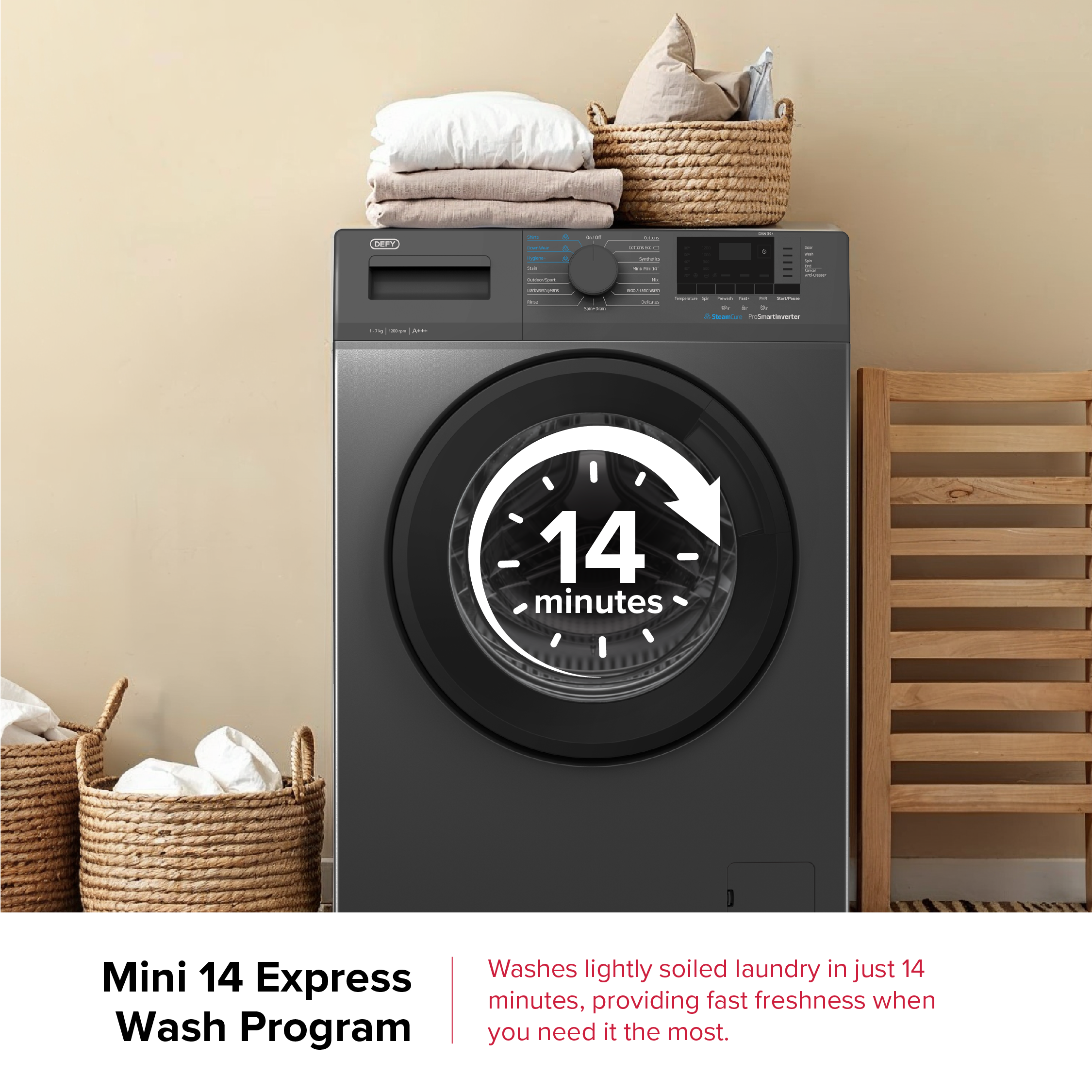 Defy 7kg Front Loader SteamCure Technology Manhattan Grey DAW394