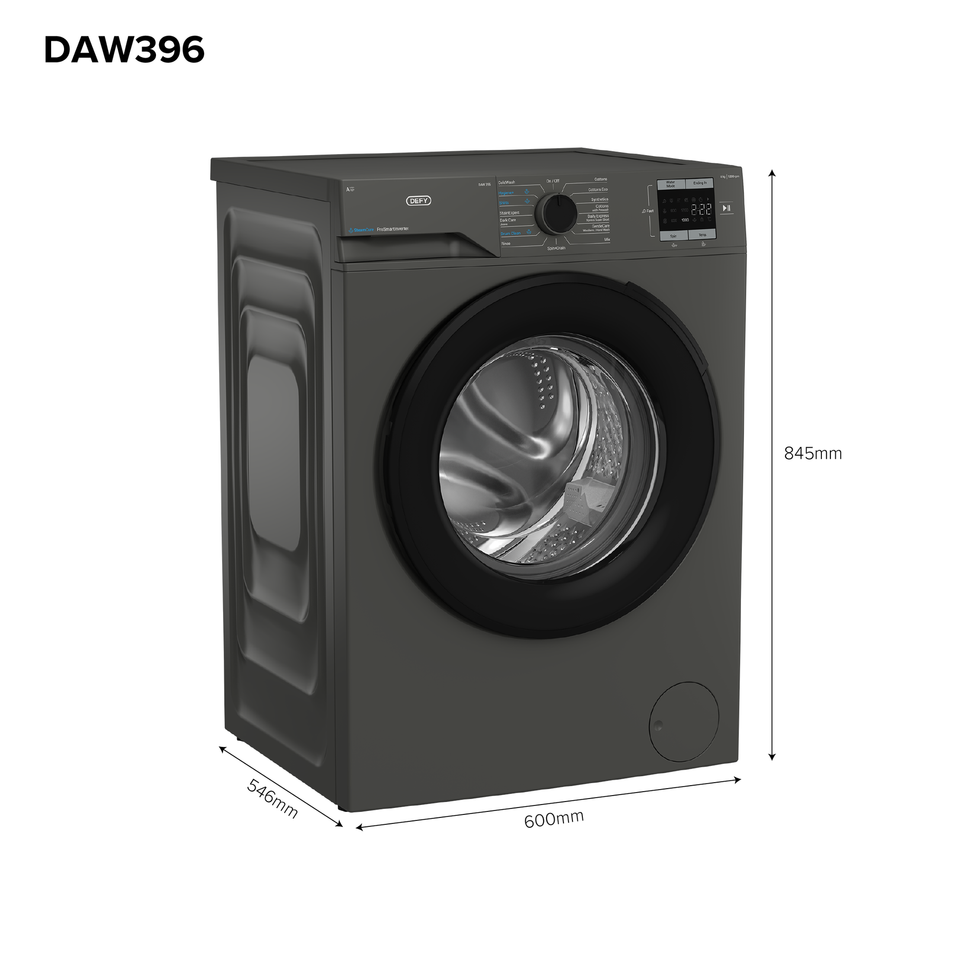 Defy 8kg SteamCure Front Loader Washing Machine Manhattan Grey DAW396-5