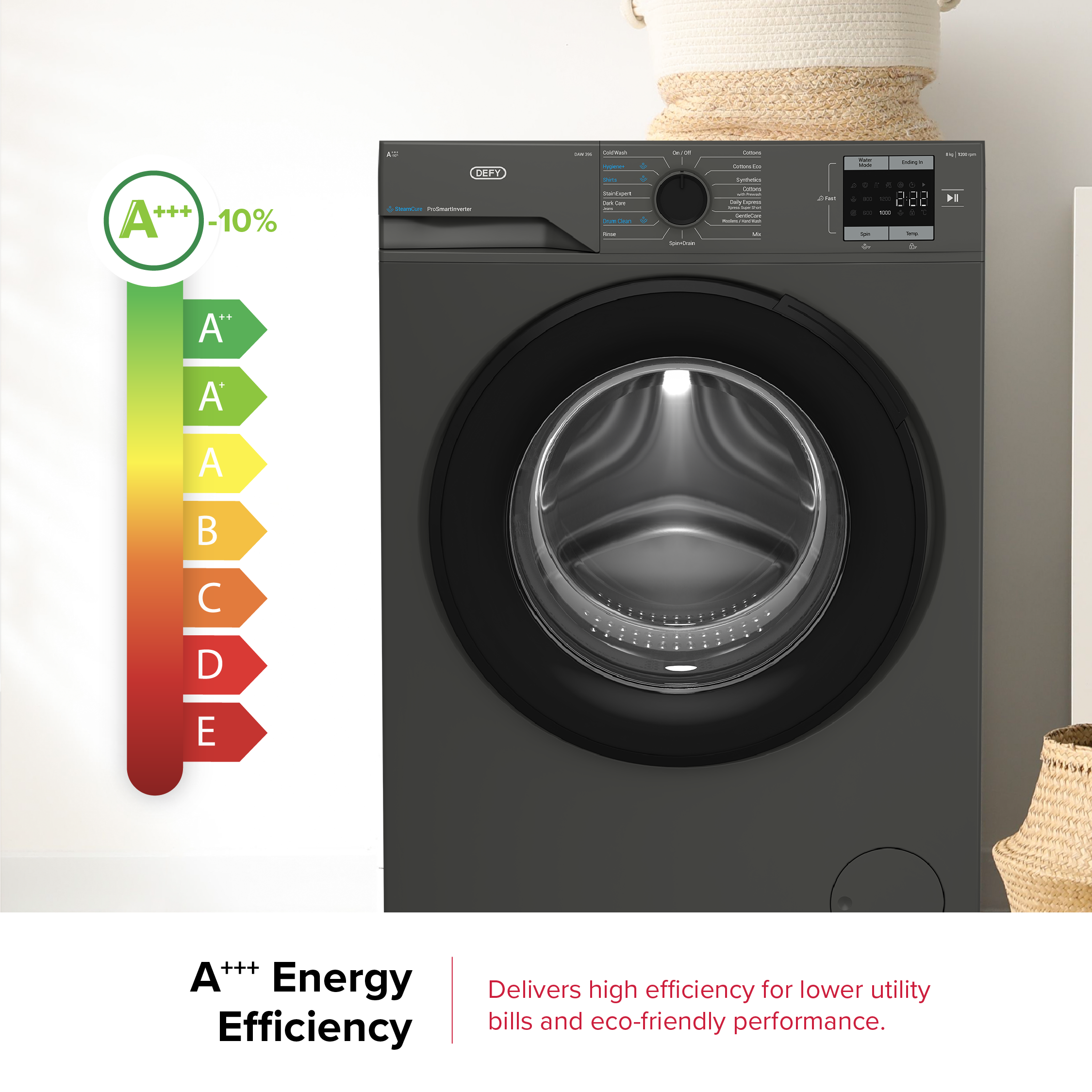 Defy 8kg SteamCure Front Loader Washing Machine Manhattan Grey DAW396