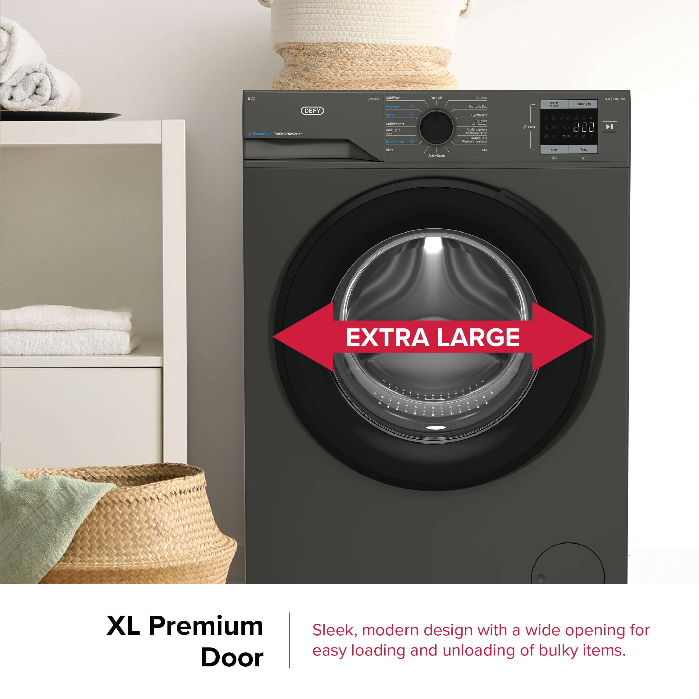 Defy 8kg SteamCure Front Loader Washing Machine Manhattan Grey DAW396
