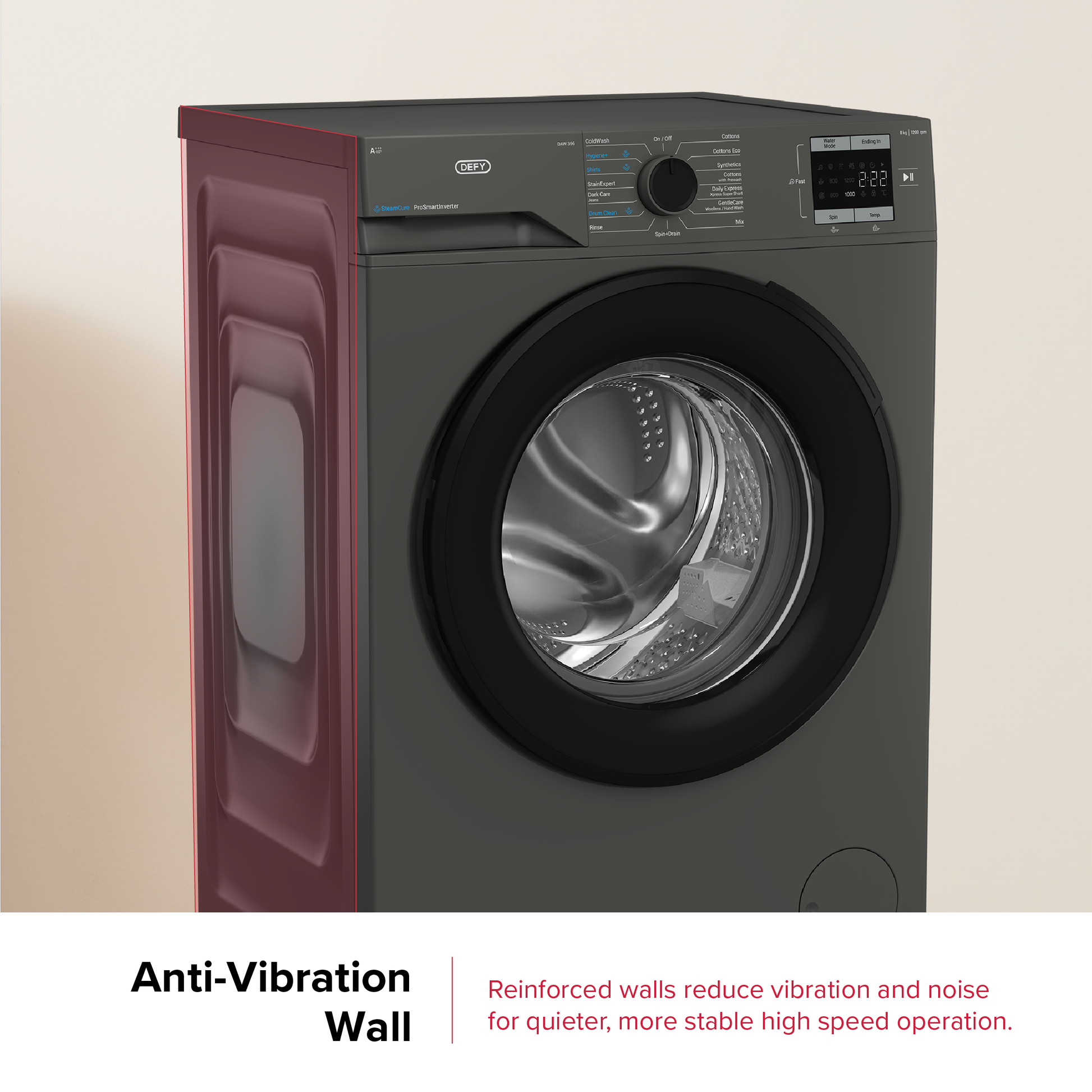 Defy 8kg SteamCure Front Loader Washing Machine Manhattan Grey DAW396-14