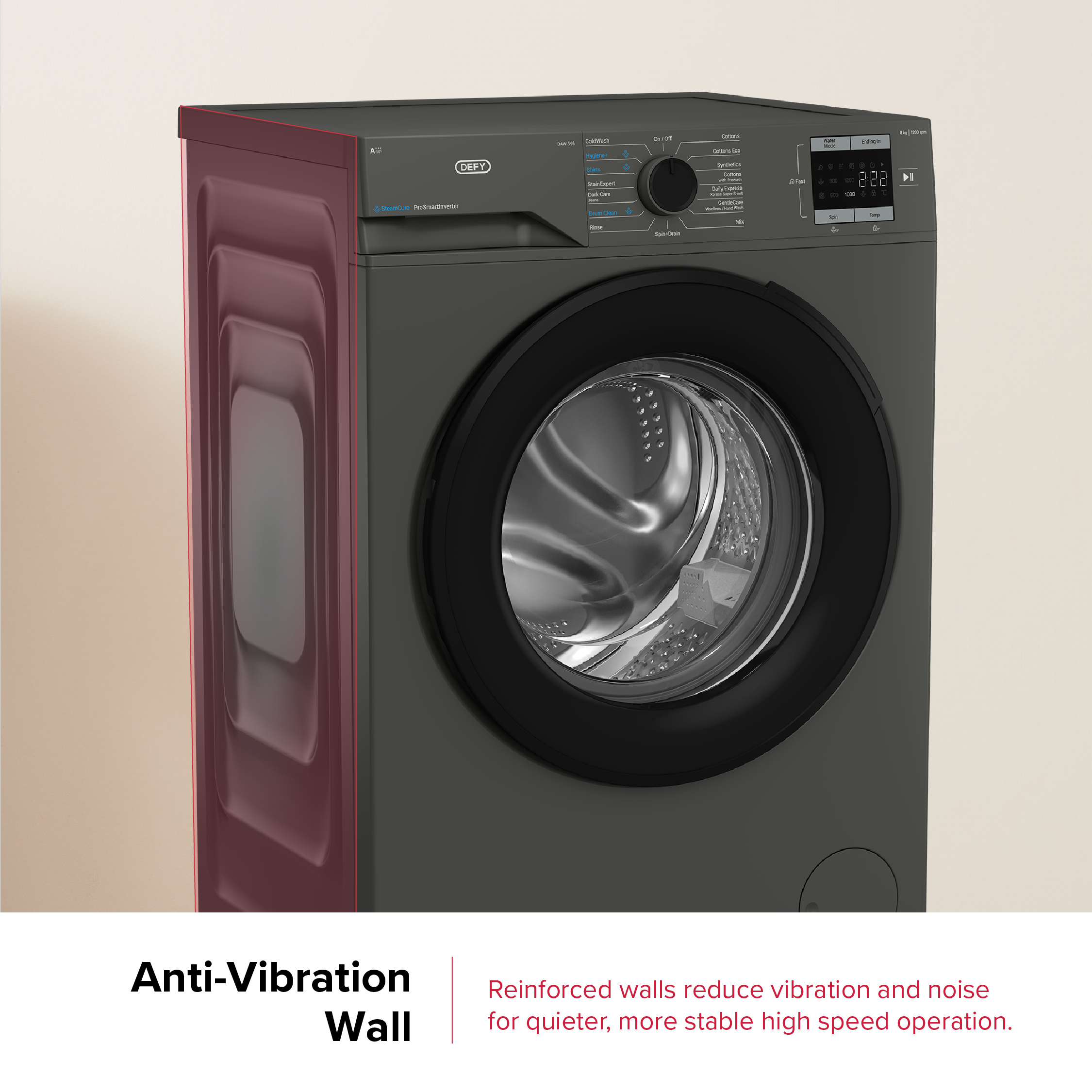 Defy 8kg SteamCure Front Loader Washing Machine Manhattan Grey DAW396