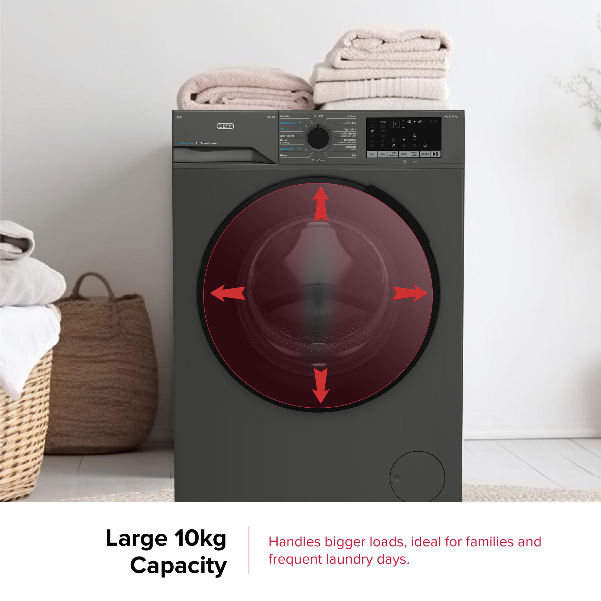 Defy 10kg SteamCure Front Loader Washing Machine Manhattan Grey DAW397-12