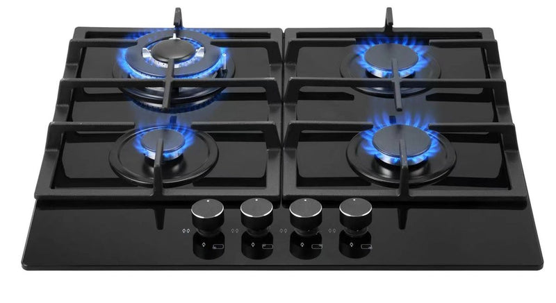Totai Gas Hob 4 burner gas on glass 60cm Black 26/GOG4BNR-1