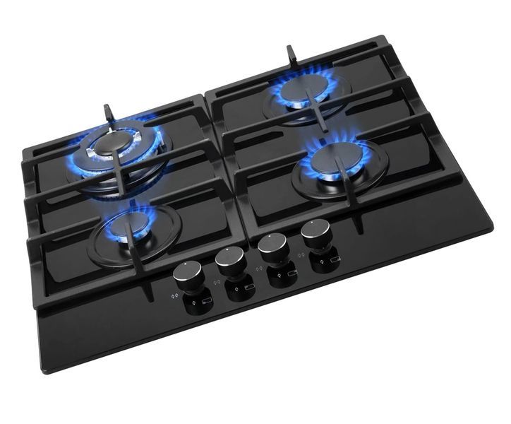 Totai Gas Hob 4 burner gas on glass 60cm Black 26/GOG4BNR-3