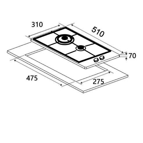 Alva 2 Burner Gas Hob Glass Black GDH202