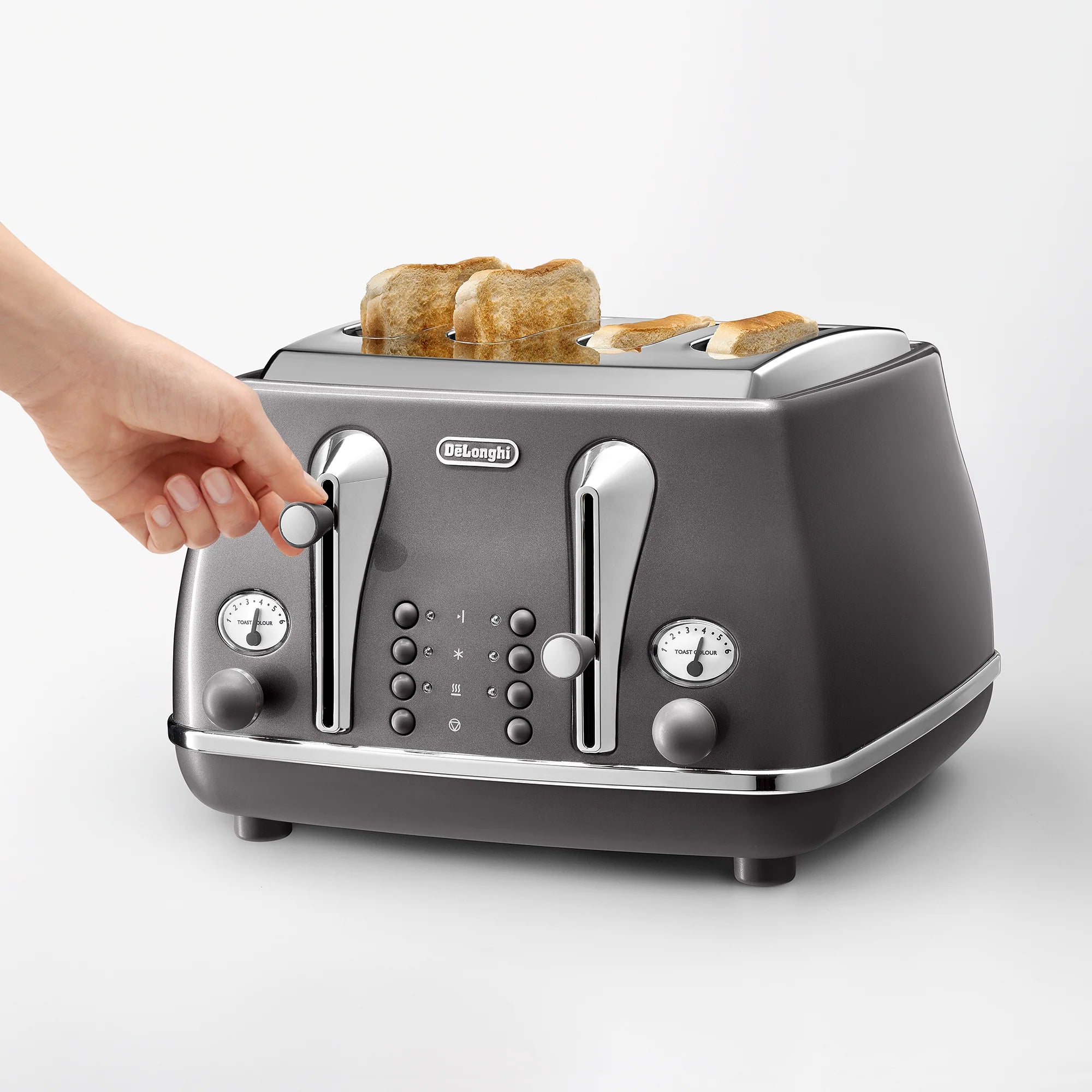 De'Longhi 4 Slice Icona Metallics Toaster Grey CTOT4003.GY