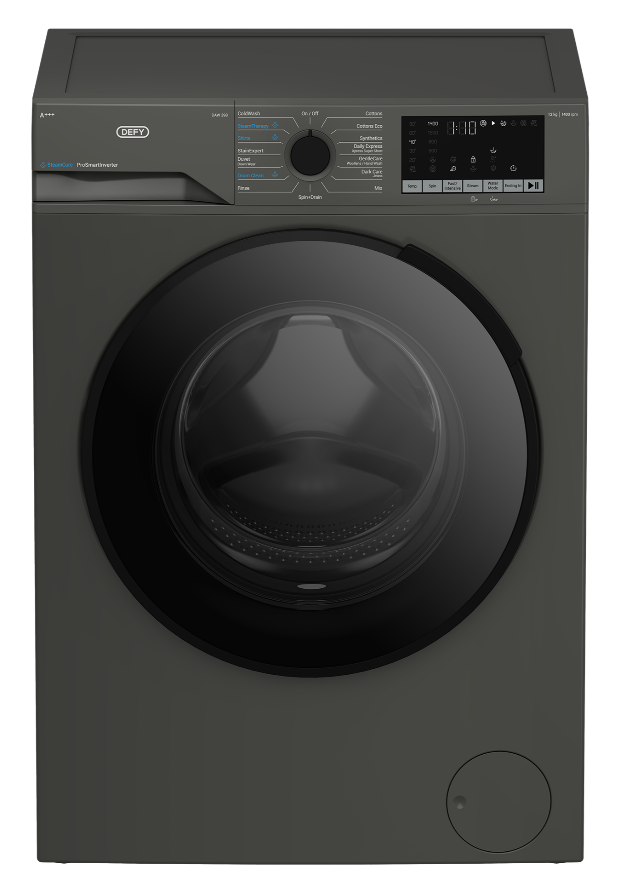 Defy 12kg SteamCure Front Loader Washing Machine Manhattan Grey DAW398-2
