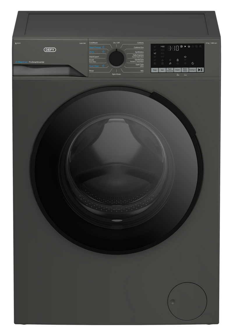 Defy 12kg SteamCure Front Loader Washing Machine Manhattan Grey DAW398-2