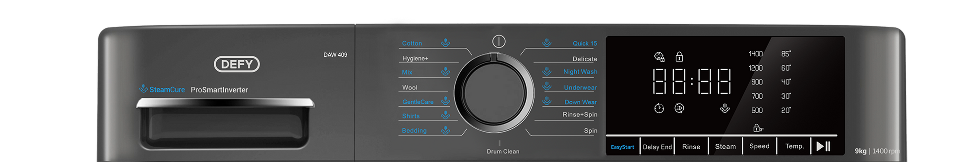 Defy 9kg SteamCure Front Loader Washing Machine Manhattan Grey DAW409-5