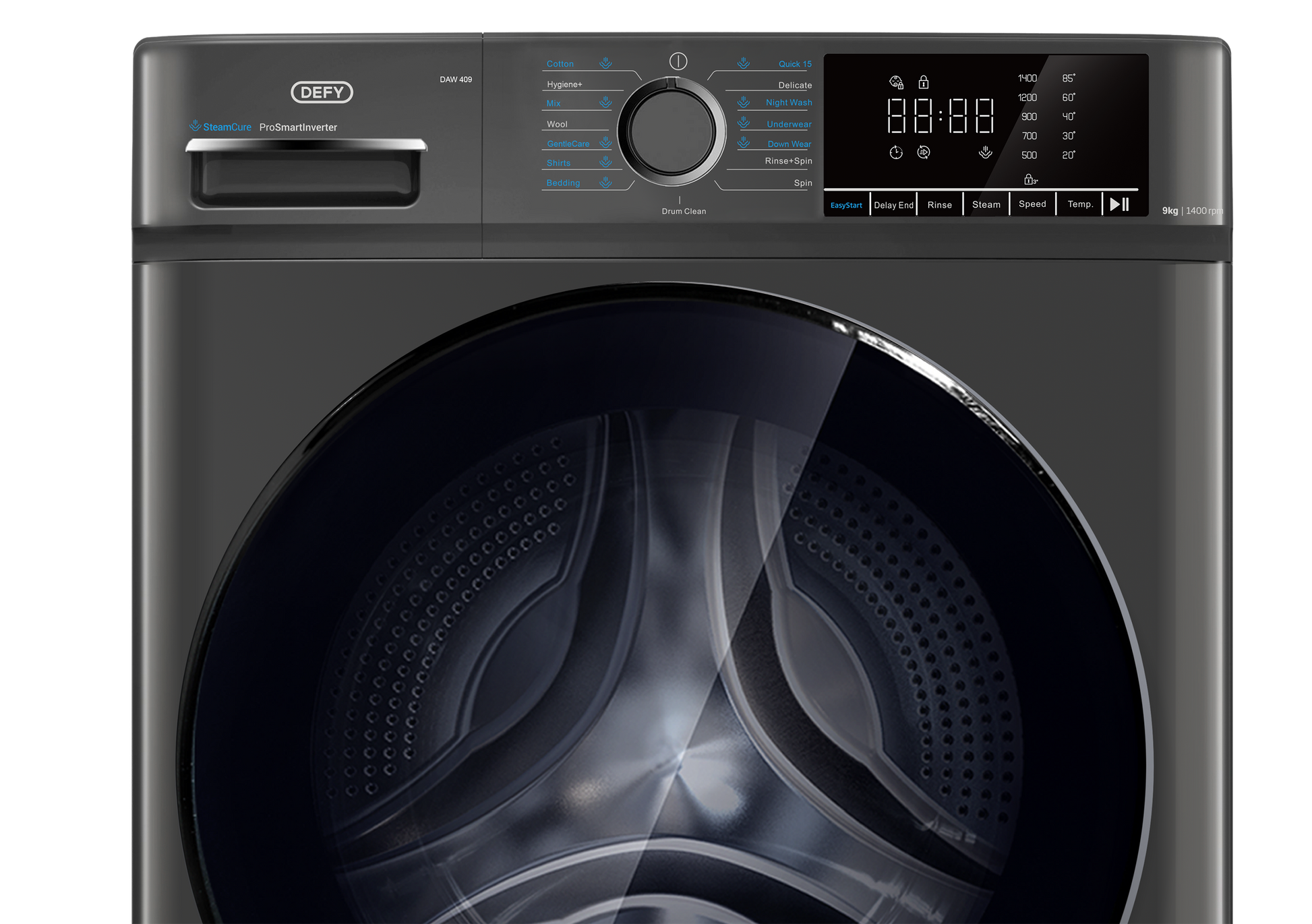 Defy 9kg SteamCure Front Loader Washing Machine Manhattan Grey DAW409-6