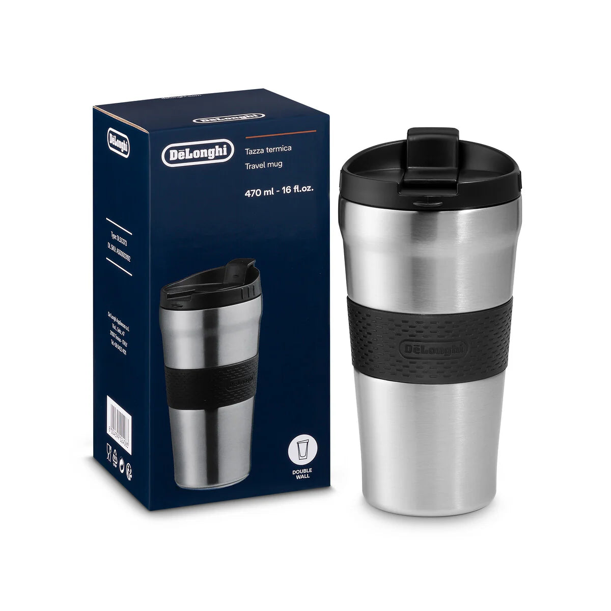 DeLonghi Thermal Travel Mug 470ml Stainless Steel DLSC073-1