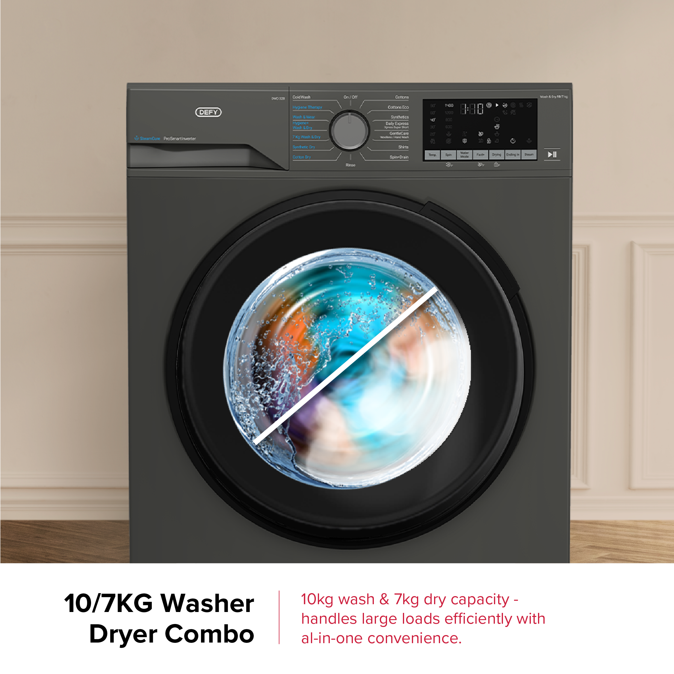 Defy 10/7kg Washer Dryer SteamCure Technology Manhattan Gray DWD328