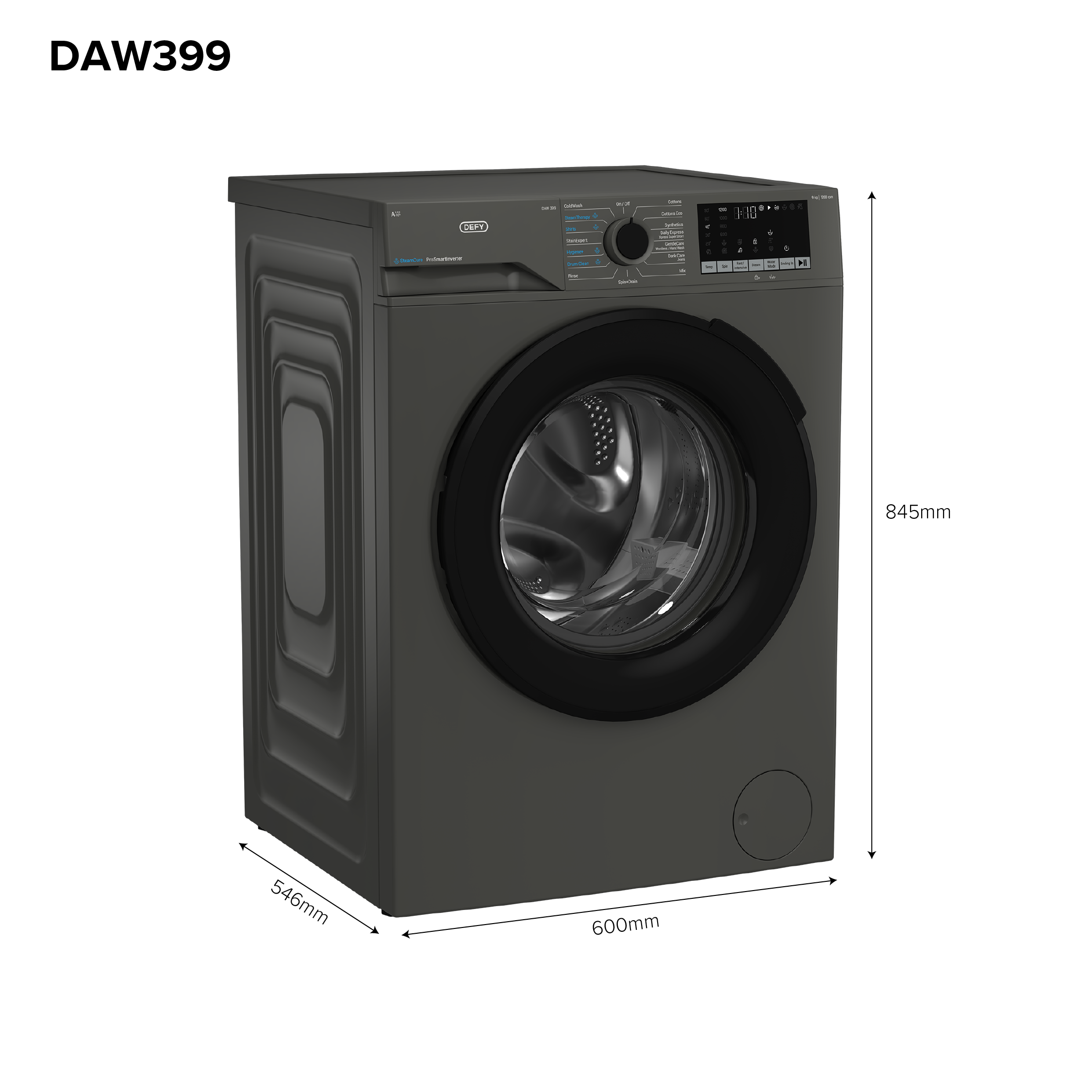 Defy 9kg SteamCure Front Loader Washing Machine Manhattan Grey DAW399