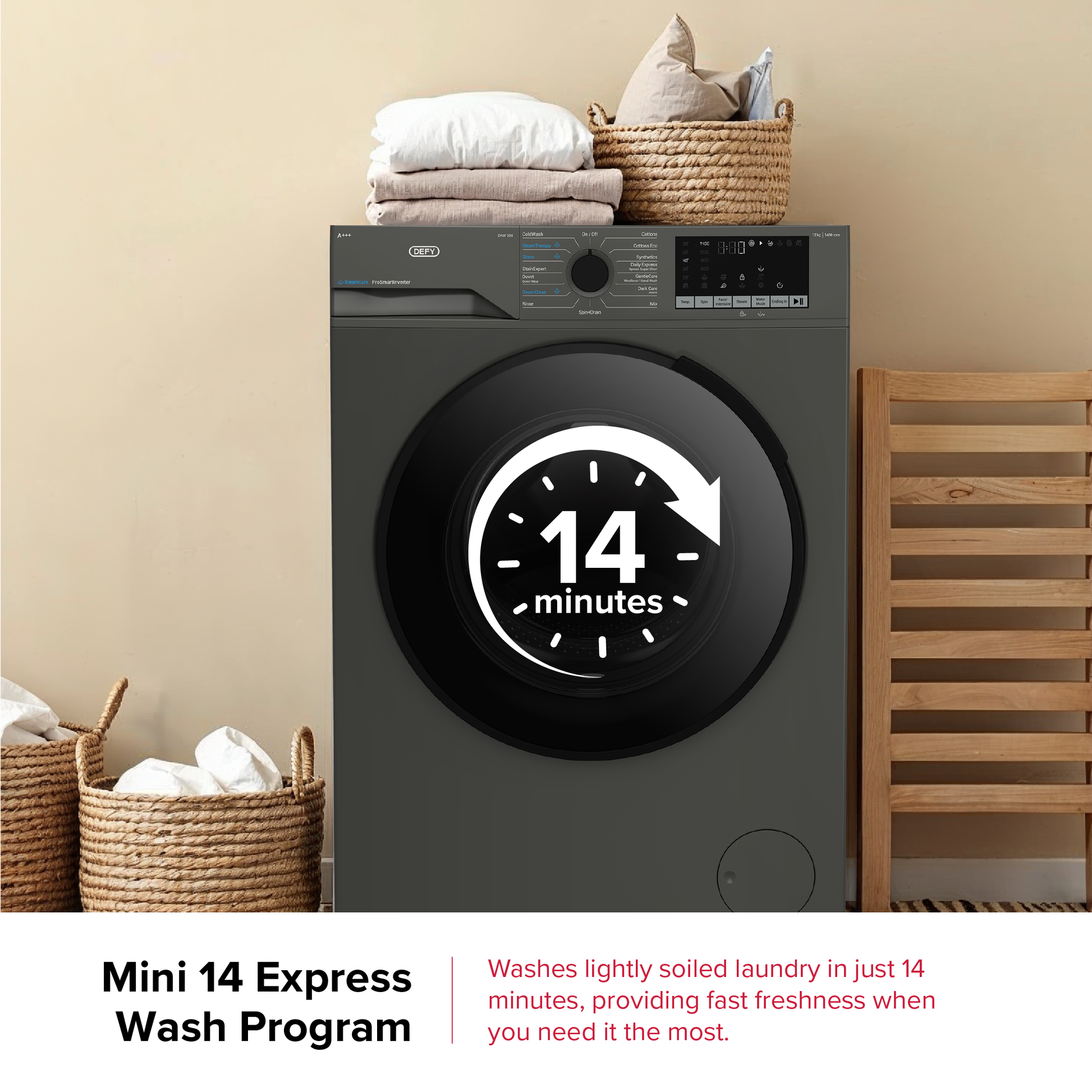 Defy 12kg SteamCure Front Loader Washing Machine Manhattan Grey DAW398-15