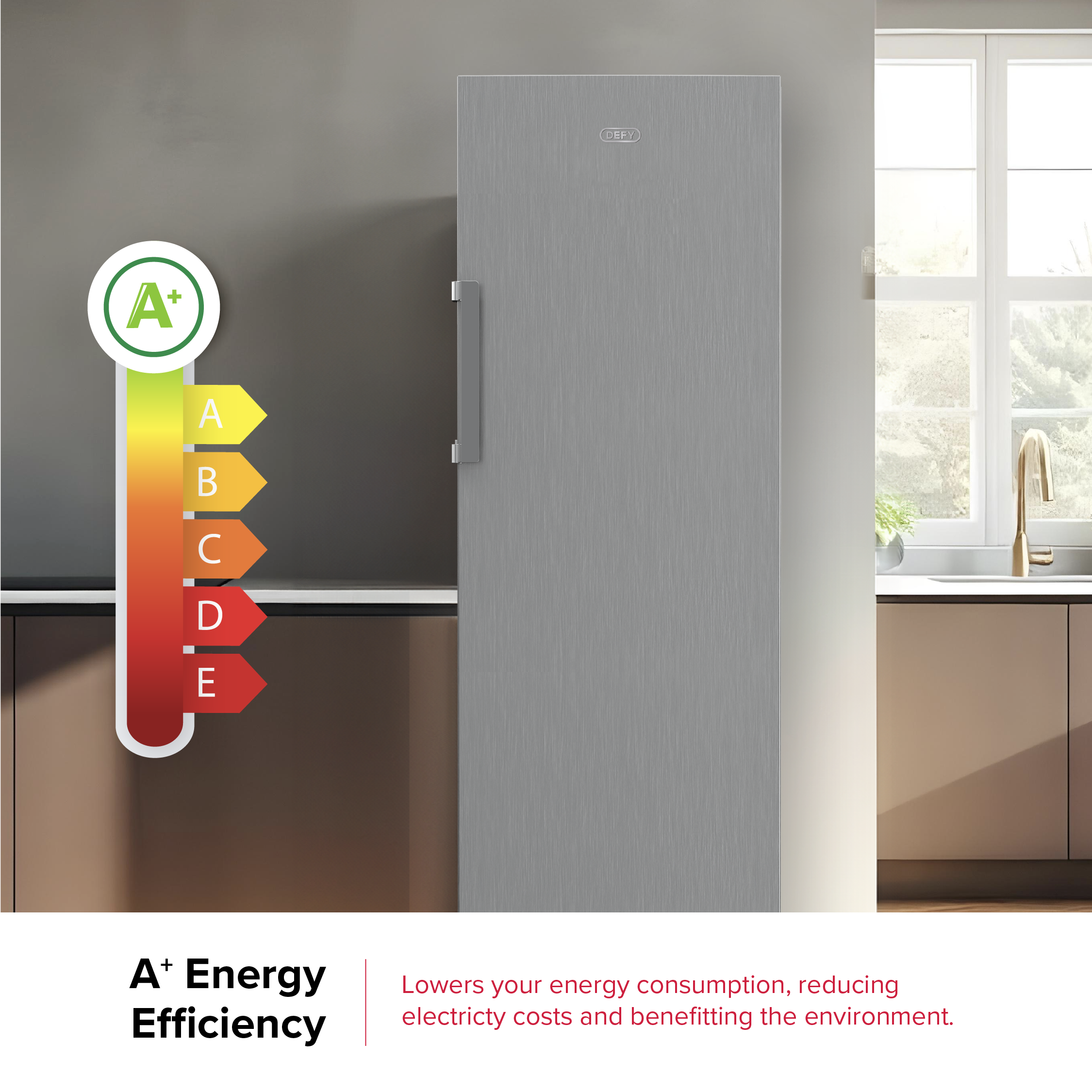 DEFY Upright Fridge 343L Inox DFD458