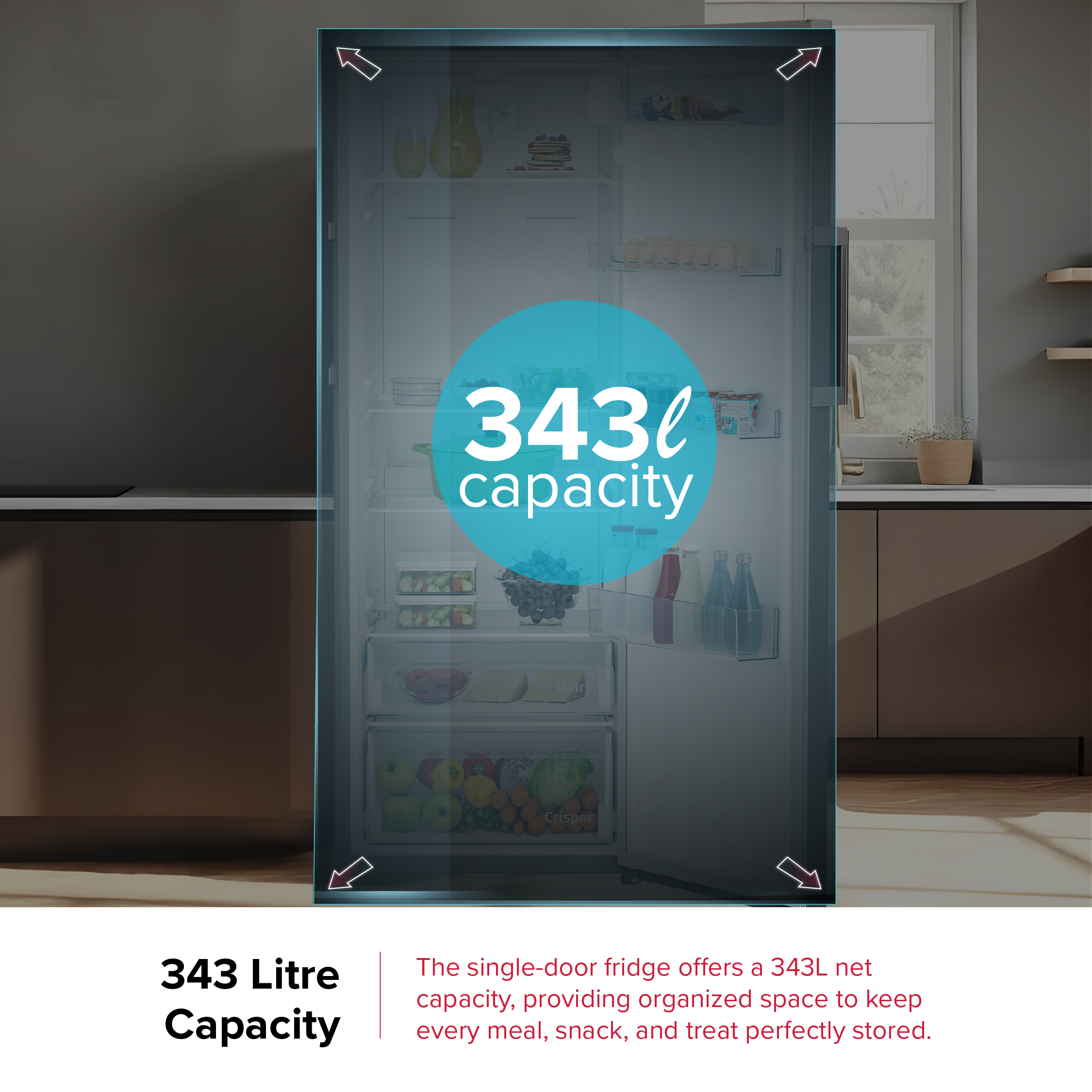 DEFY Upright Fridge 343L Inox DFD458