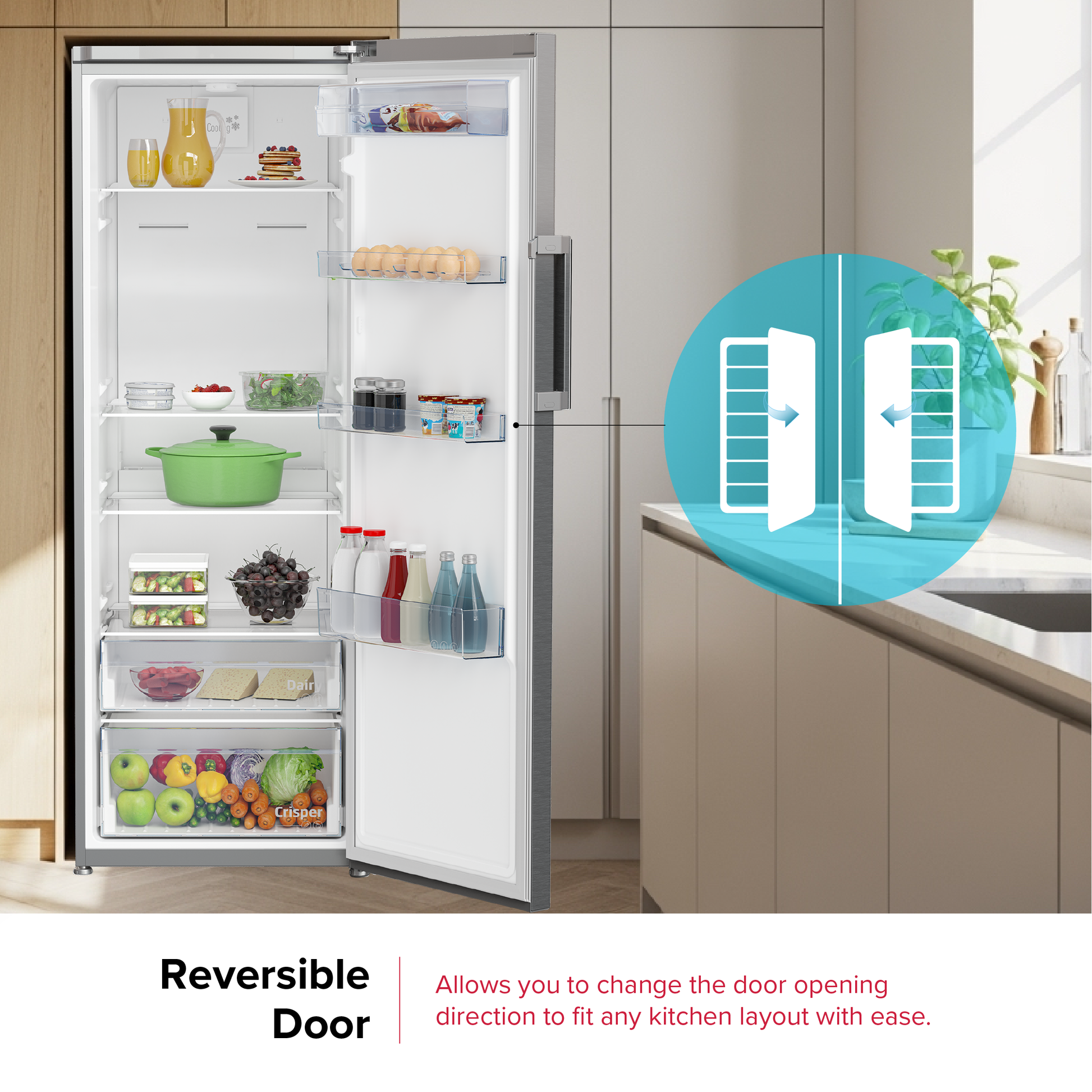 DEFY Upright Fridge 343L Inox DFD458-10