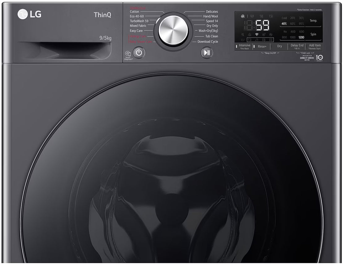 LG 9/5KG Front Loader Combo Washing Machine Black Finish F2V5FRPYJ