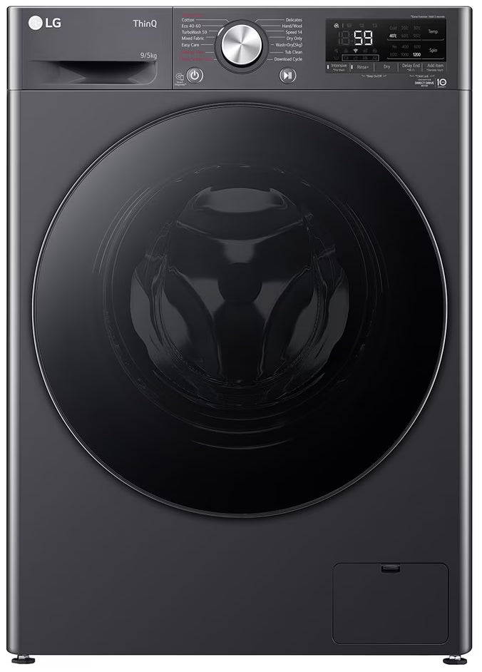 LG 9/5KG Washer Dryer Front Loader Combo Washing Machine Black Finish F2V5FRPYJ