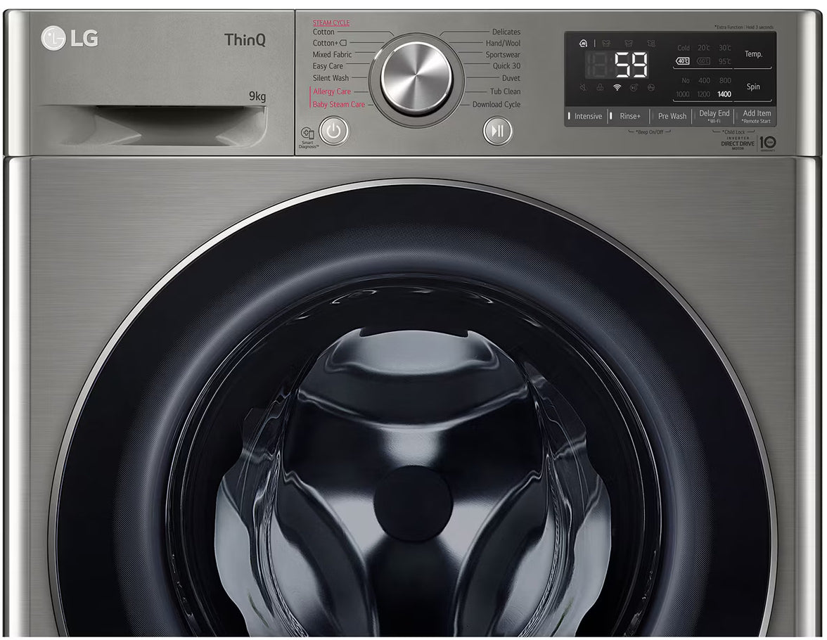 LG 9kg Front Loader Washer With AI DD +Steam in Stainless Finish F2V5FYPYP-5