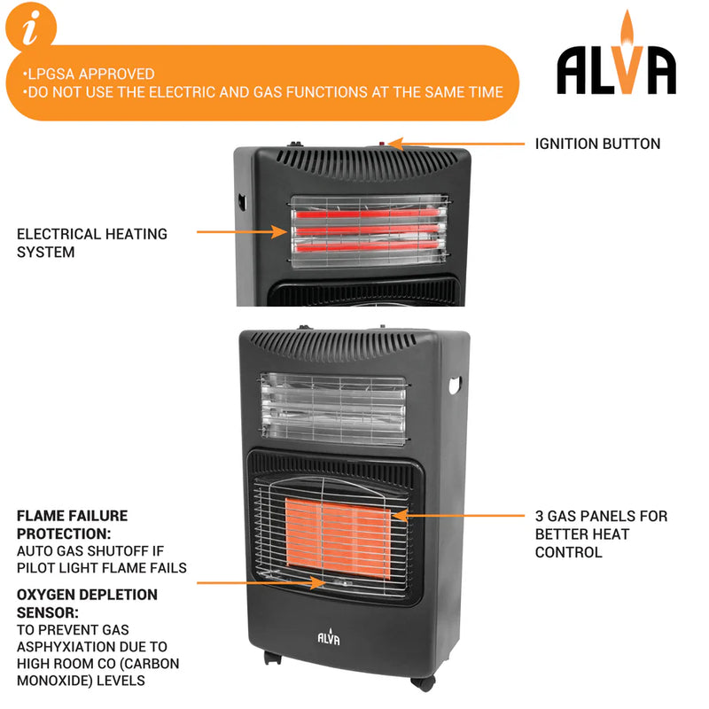 Alva Gas-Electric Heater Black GH309-8