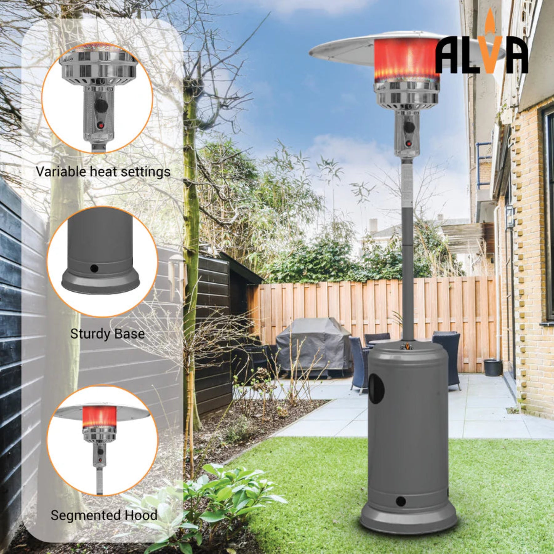 Alva Patio Heater Powder Coated Grey GHP17
