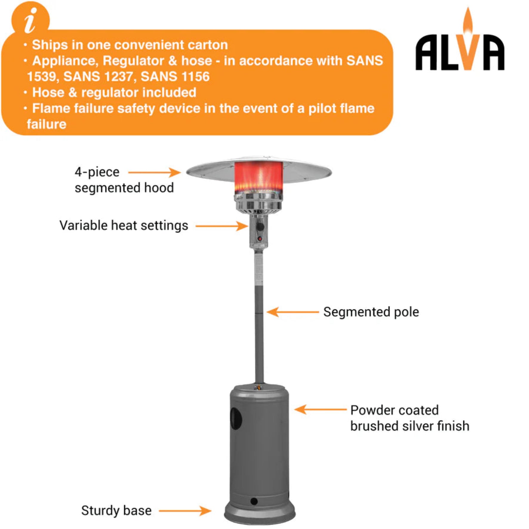 Alva Patio Heater Powder Coated Grey GHP17