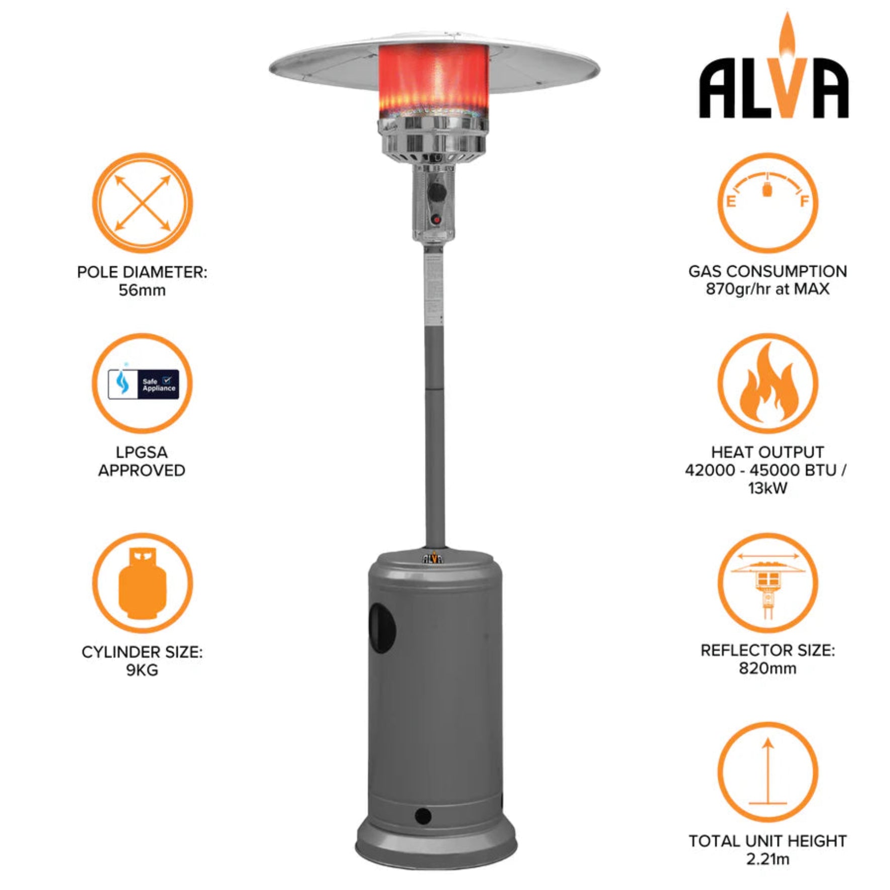 Alva Patio Heater Powder Coated Grey GHP17-6