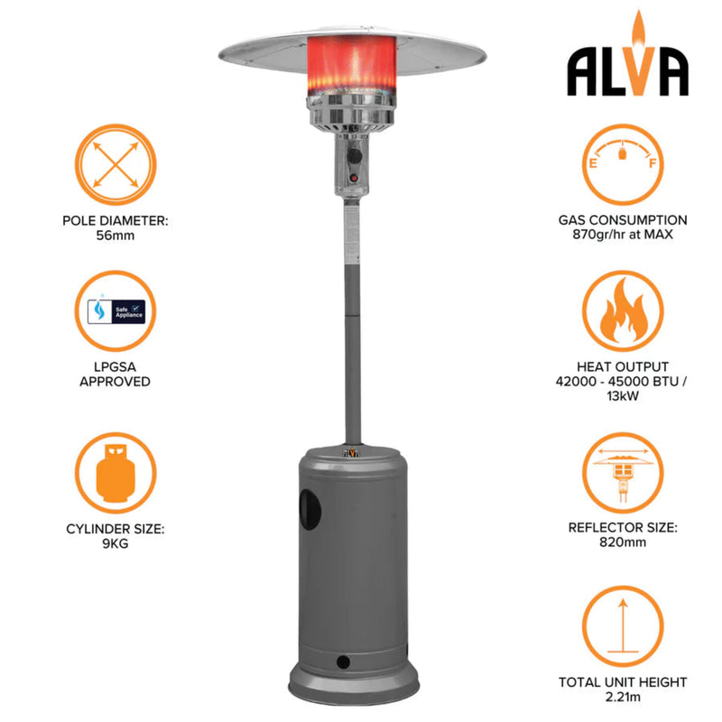 Alva Patio Heater Powder Coated Grey GHP17-6