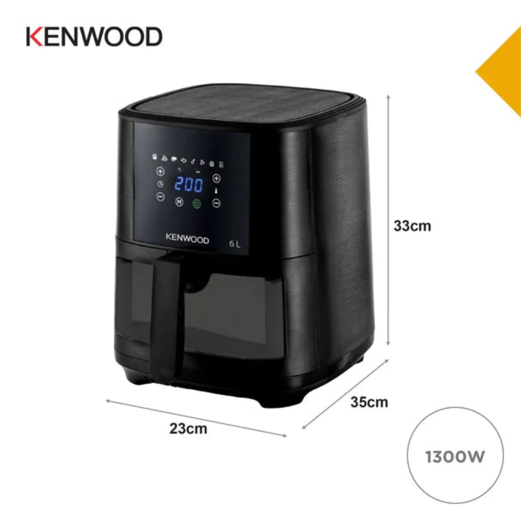 Kenwood 6L Air Fryer with Grill function and window Black HFG60.000BK