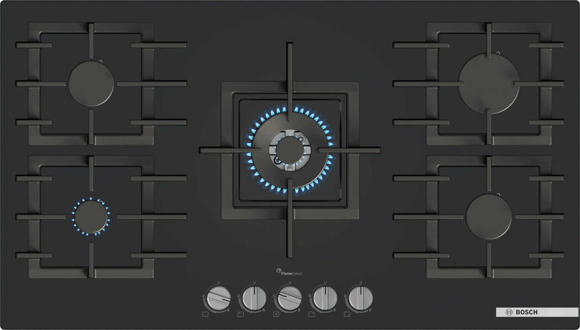 Bosch Series 6 Gas Hob 90 cm Tempered Glass Black PPQ9B6I40M