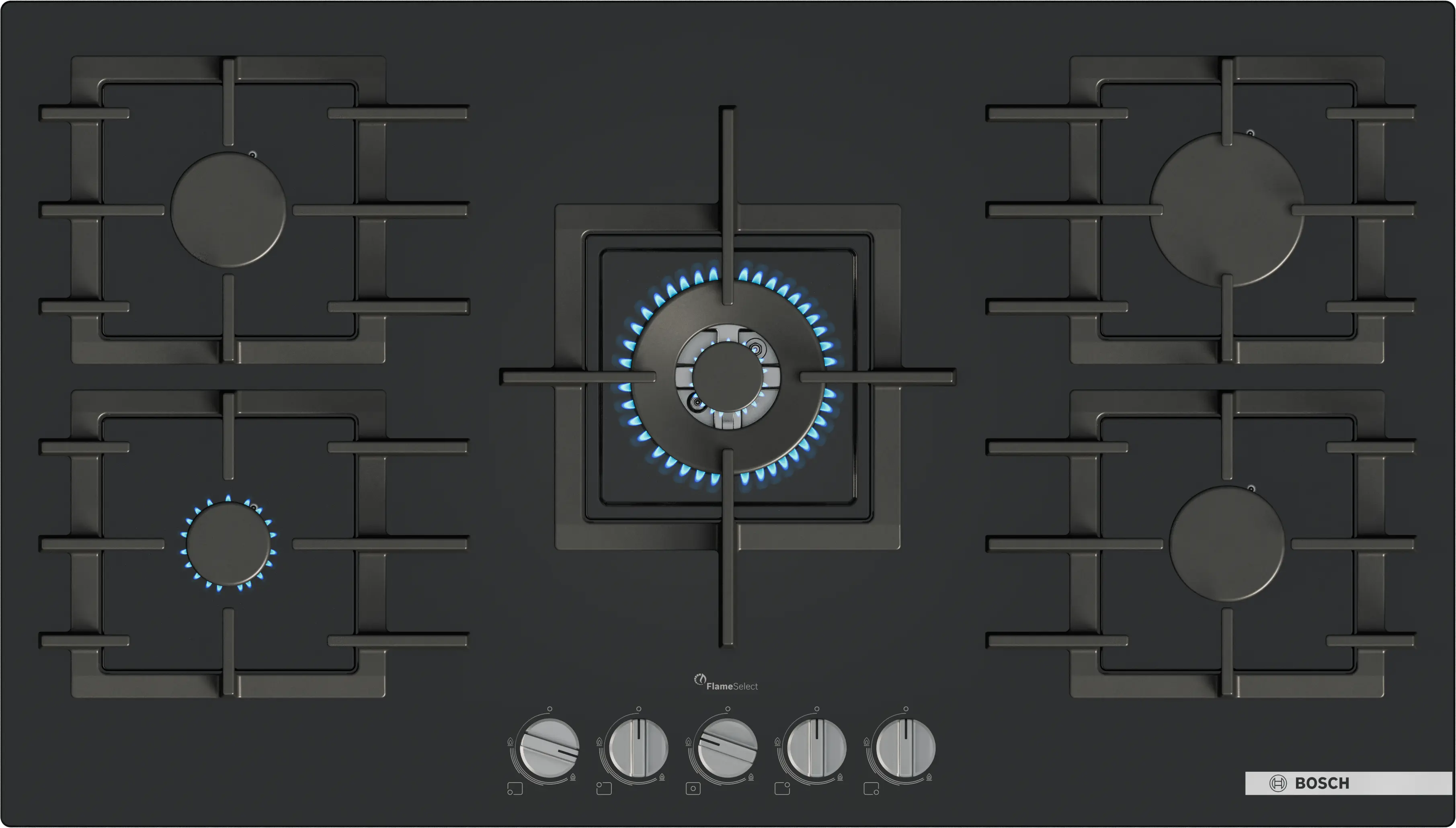 Bosch Series 6 Gas Hob 90 cm Tempered Glass Black PPQ9B6I40M