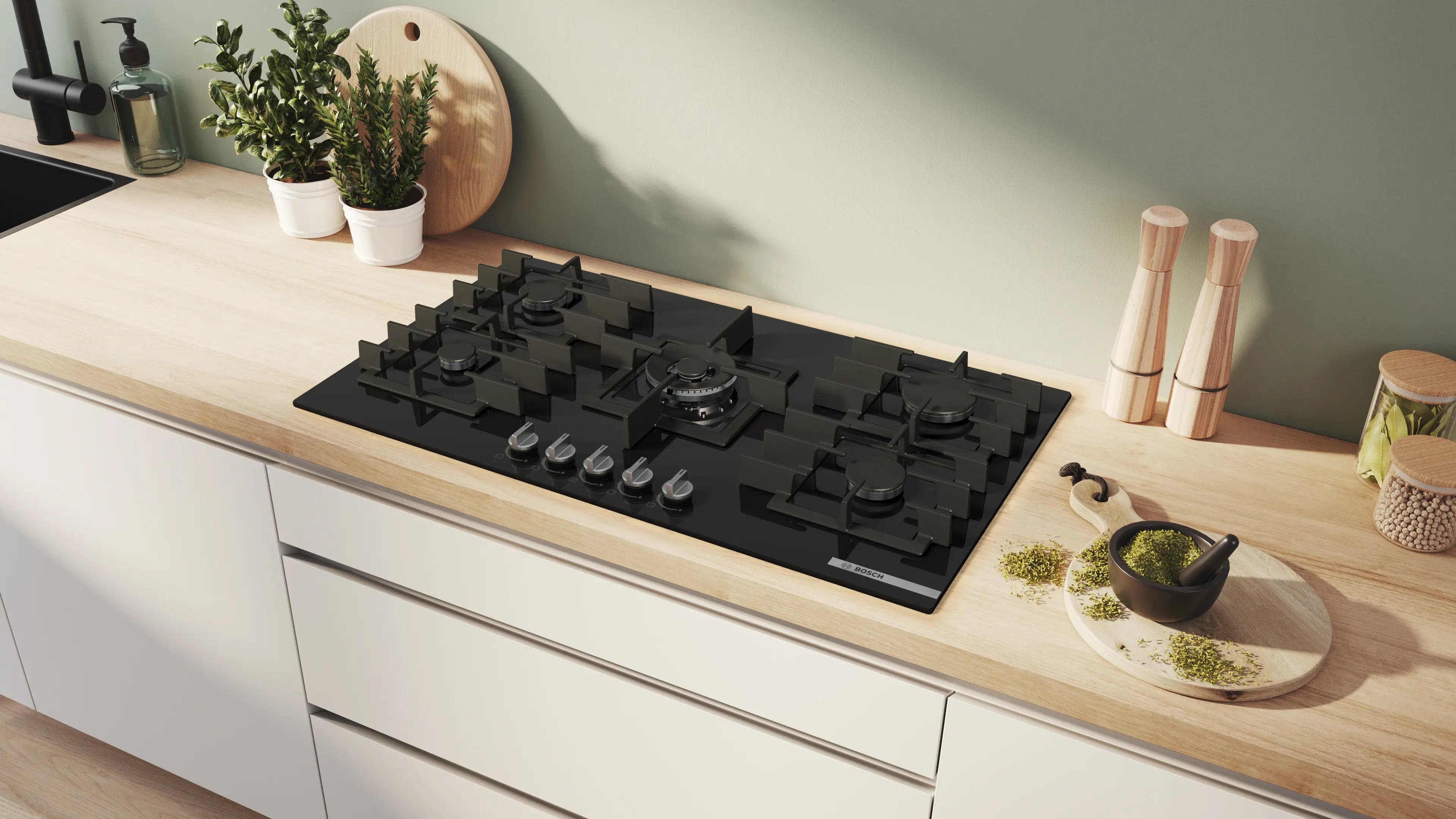 Bosch Series 6 Gas Hob 90 cm Tempered Glass Black PPQ9B6I40M
