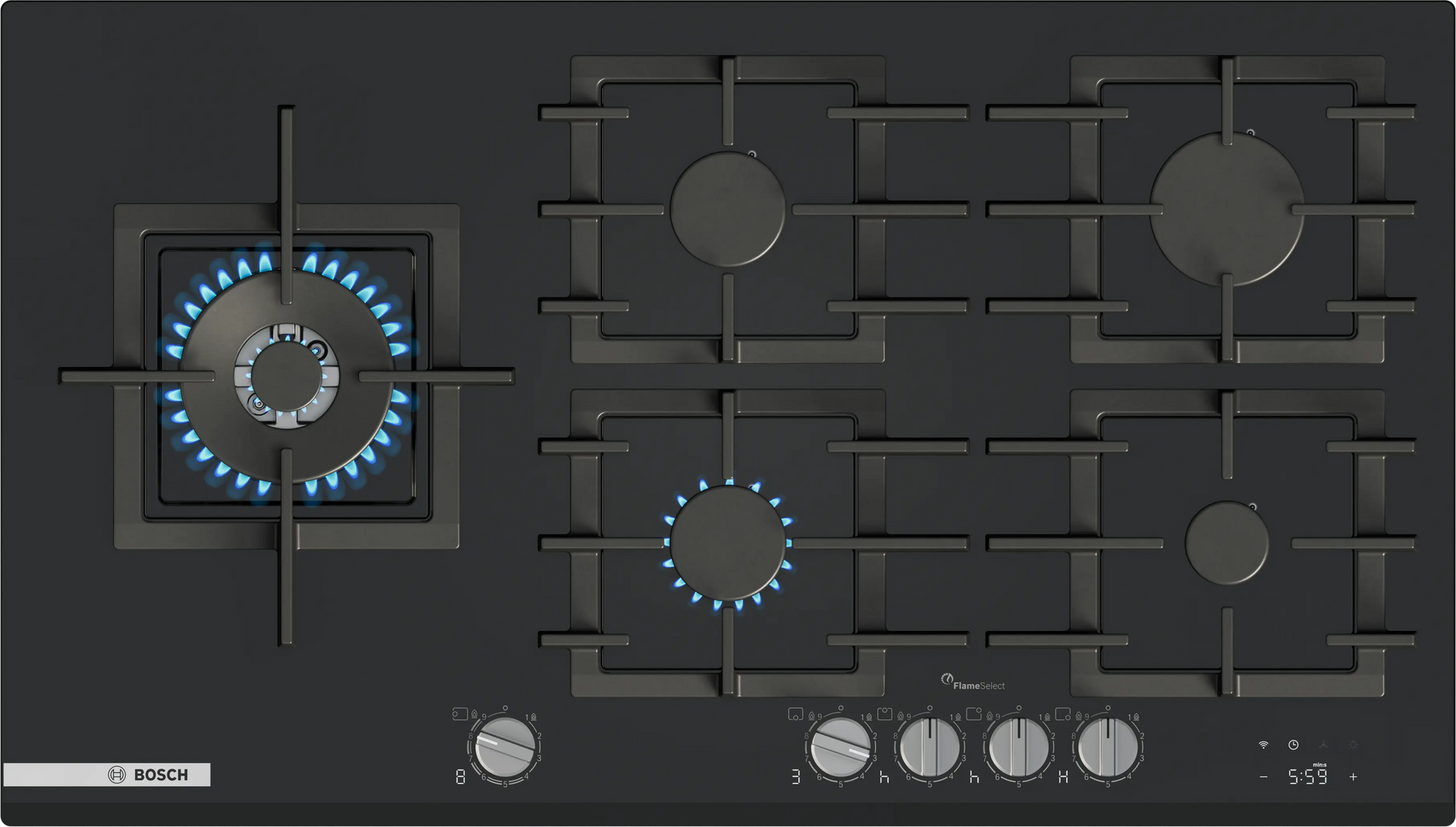 Bosch Series 8 Gas Hob 90 cm Tempered Glass Black PRS9A6H40Z