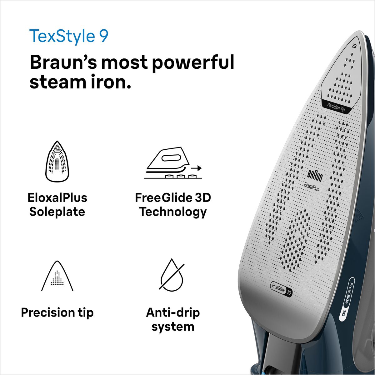 Braun Tex Style 9 Steam Iron with iCare 3200W Blue SI9682DB-4